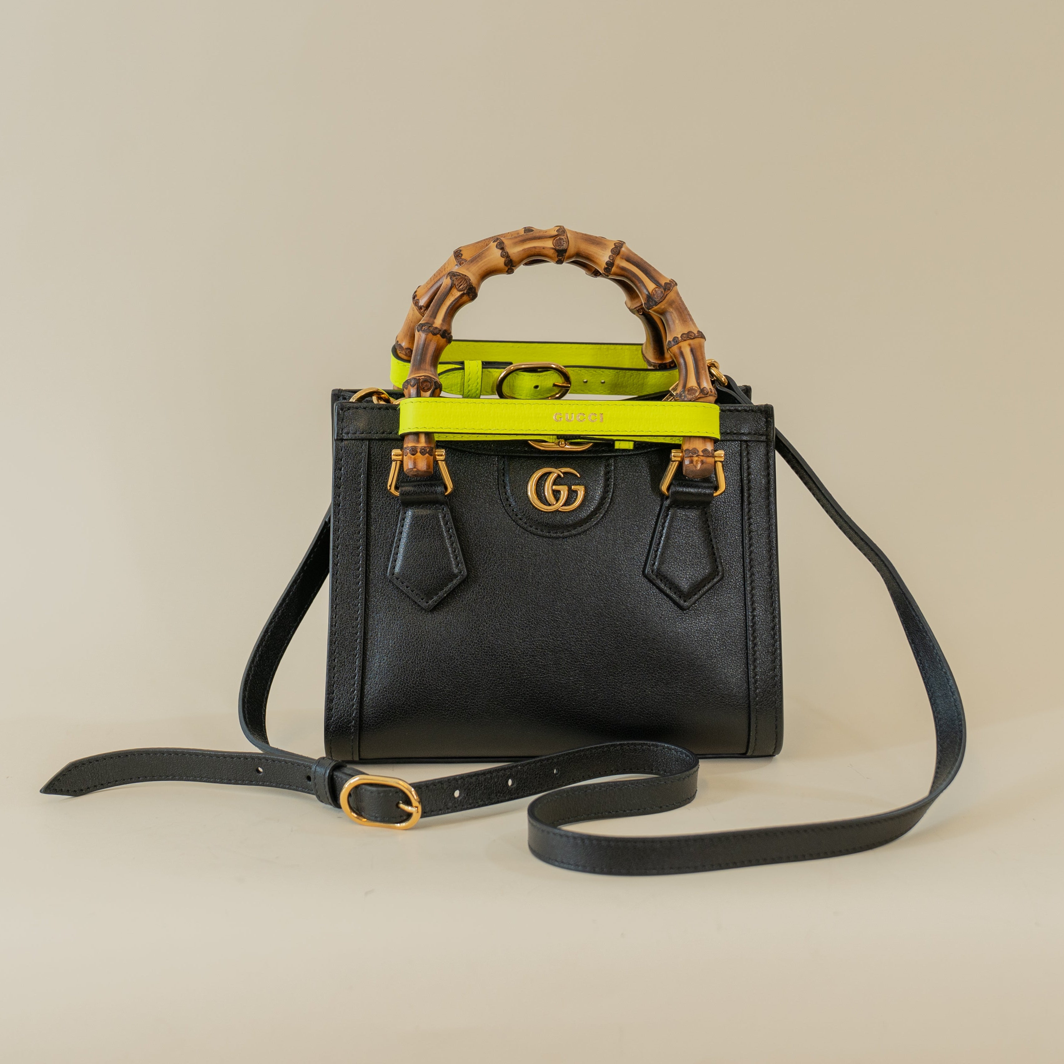 PRE-OWNED GG Diana Black Bamboo Mini Shoulder Bag