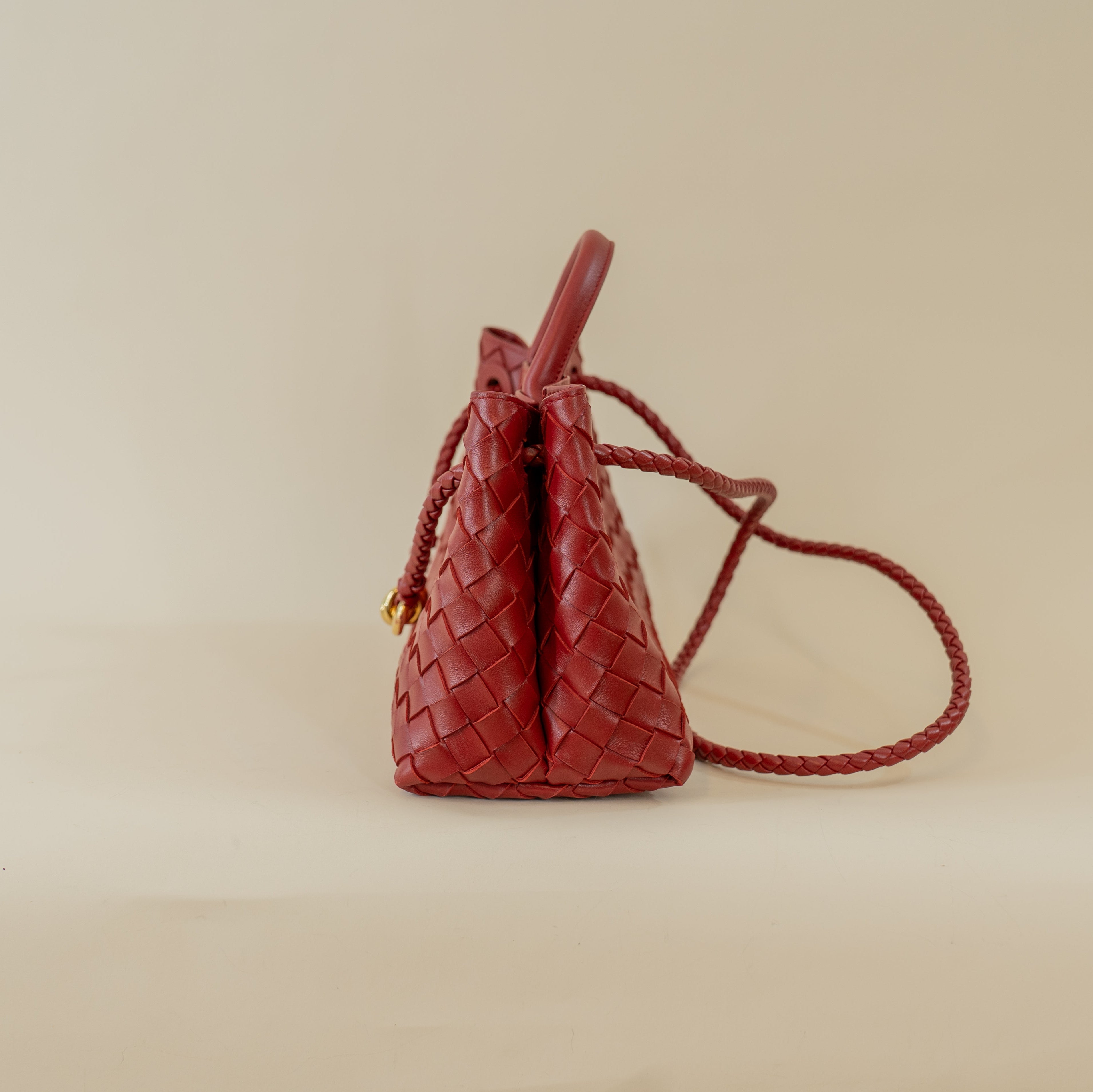 PRE-OWNED Red Lambskin East West Andiamo Shoulder Bag