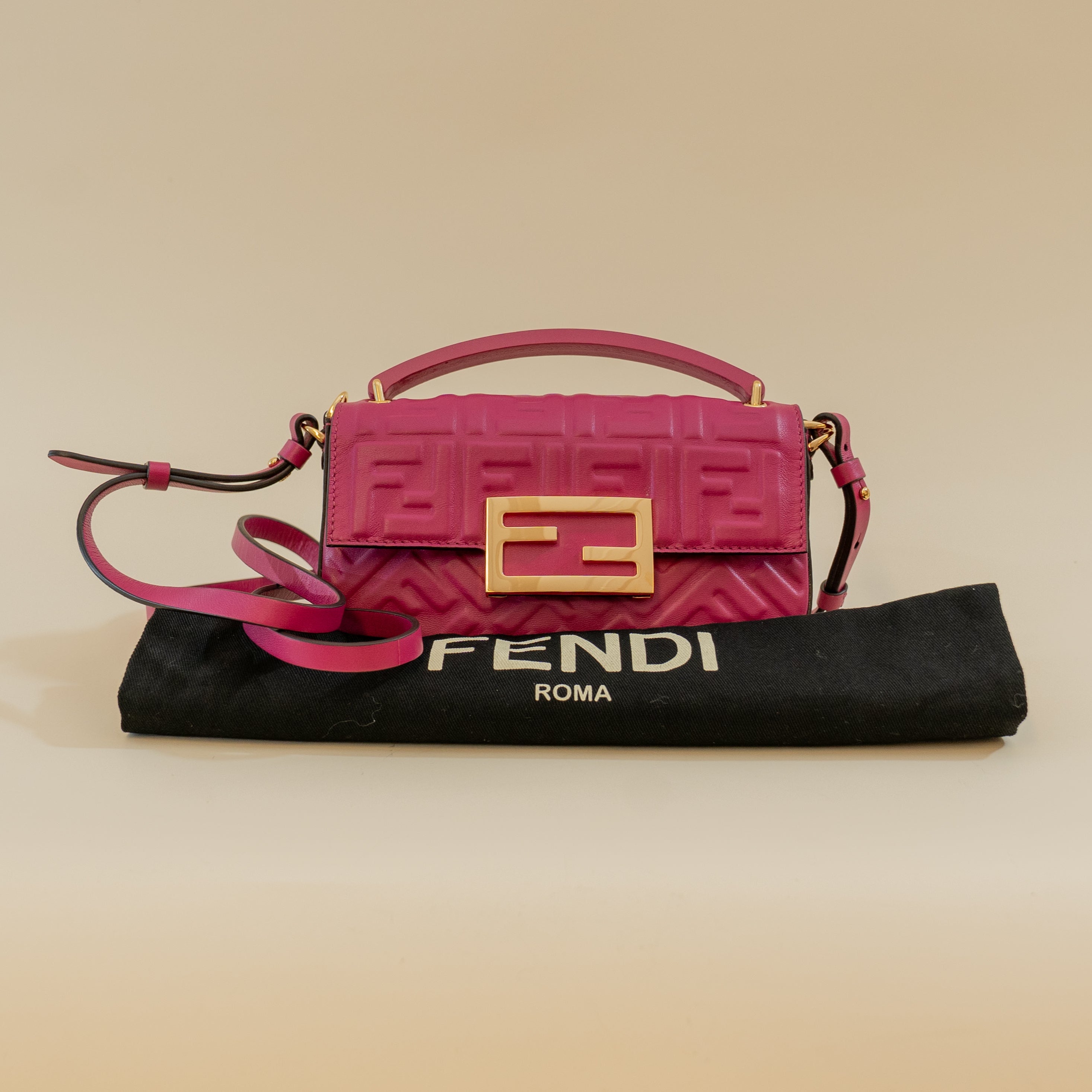 PRE-OWNED Baguette Pink Calfskin Shoulder Bag