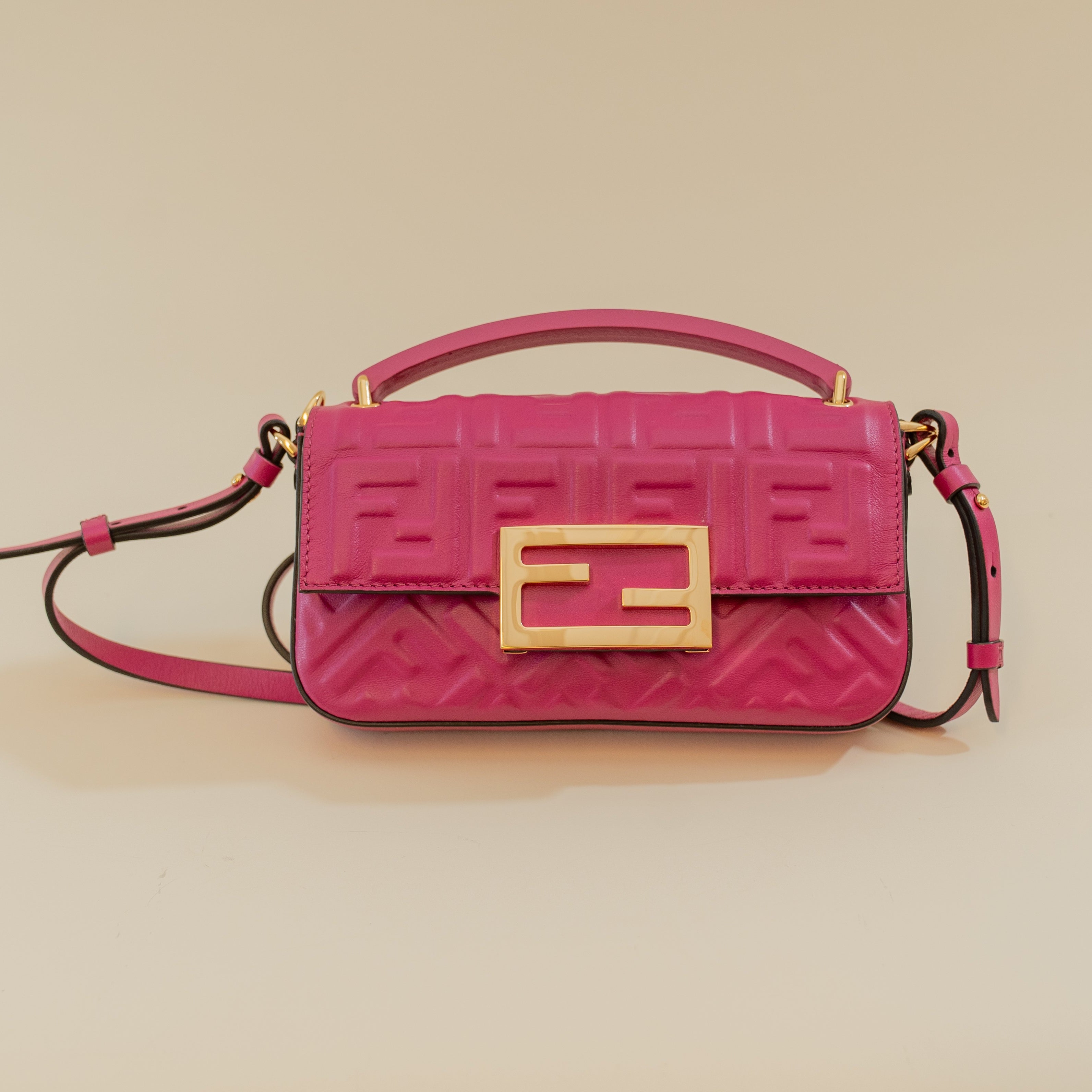 PRE-OWNED Baguette Pink Calfskin Shoulder Bag
