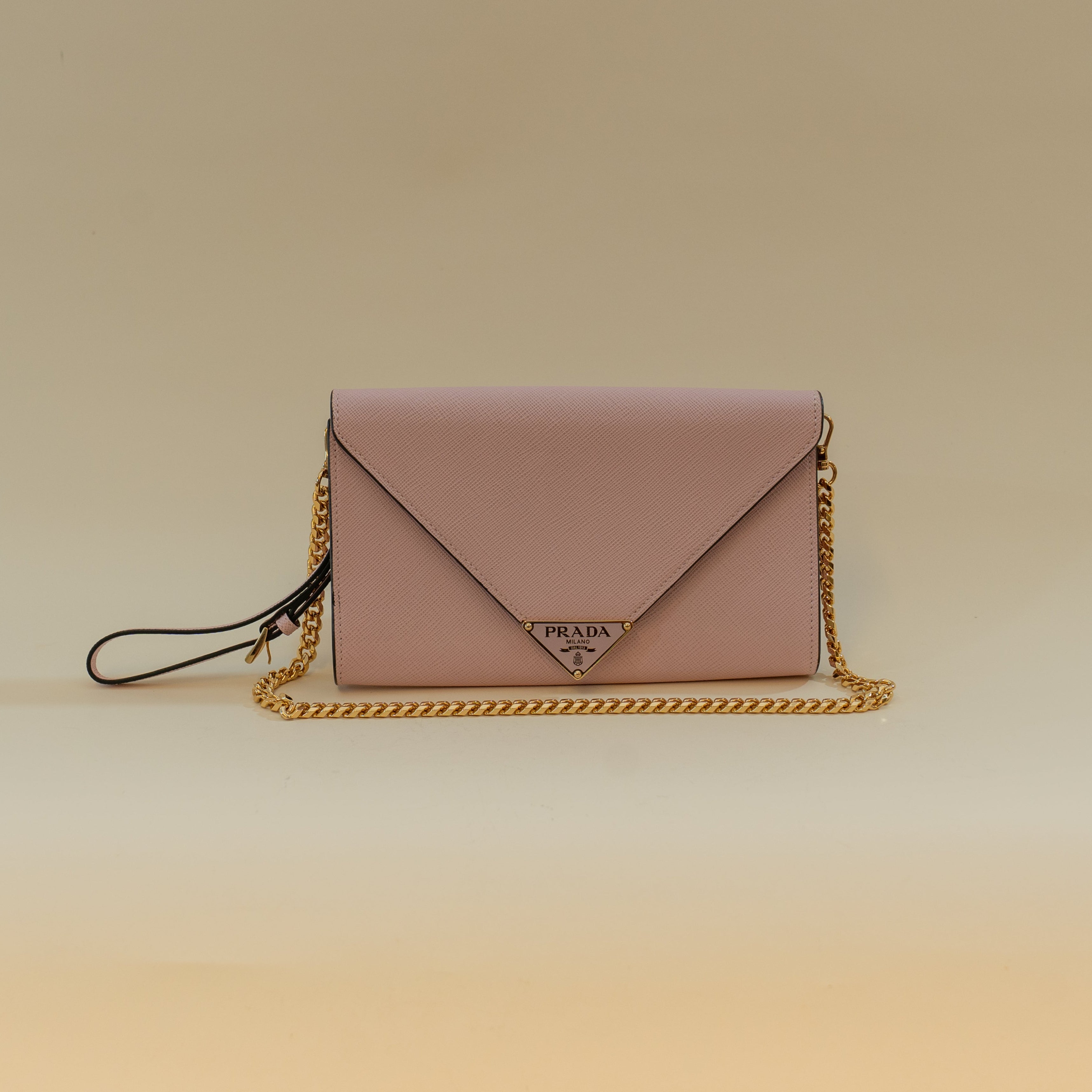 PRE-OWNED Pink Saffiano Envelope Wristlet Clutch