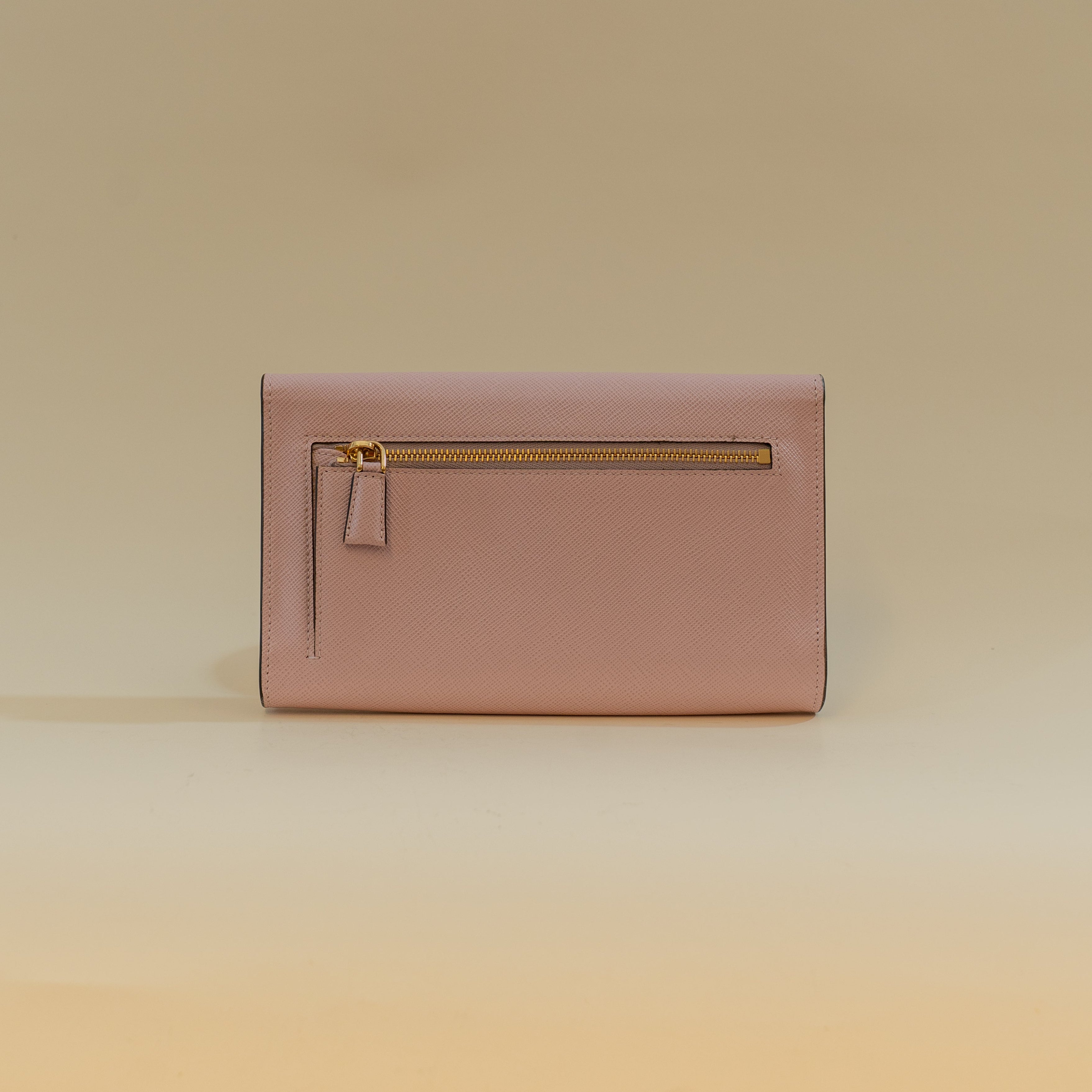 PRE-OWNED Pink Saffiano Envelope Wristlet Clutch