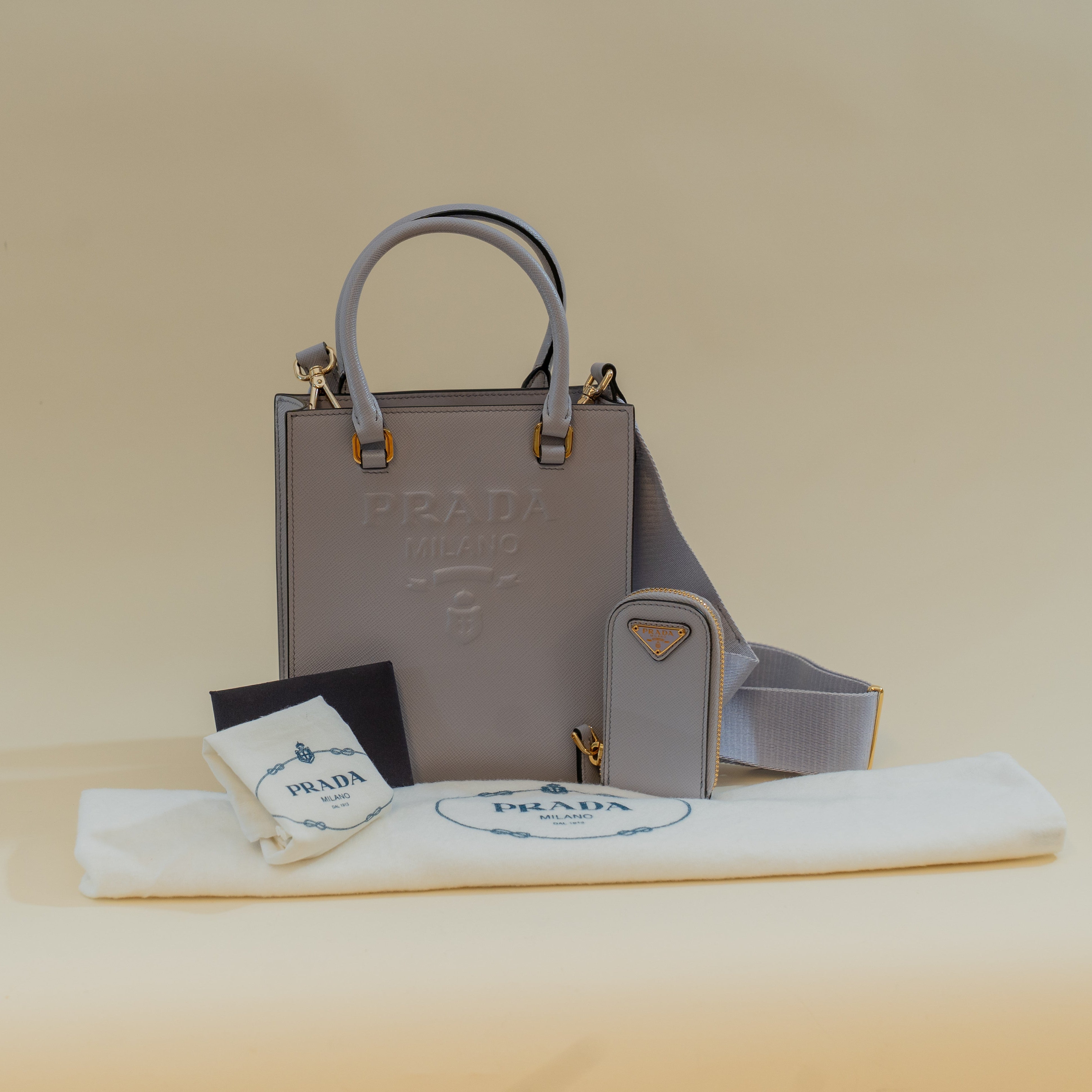 PRE-OWNED Lila Mini Embossed Logo Saffiano Leather Tote Bag