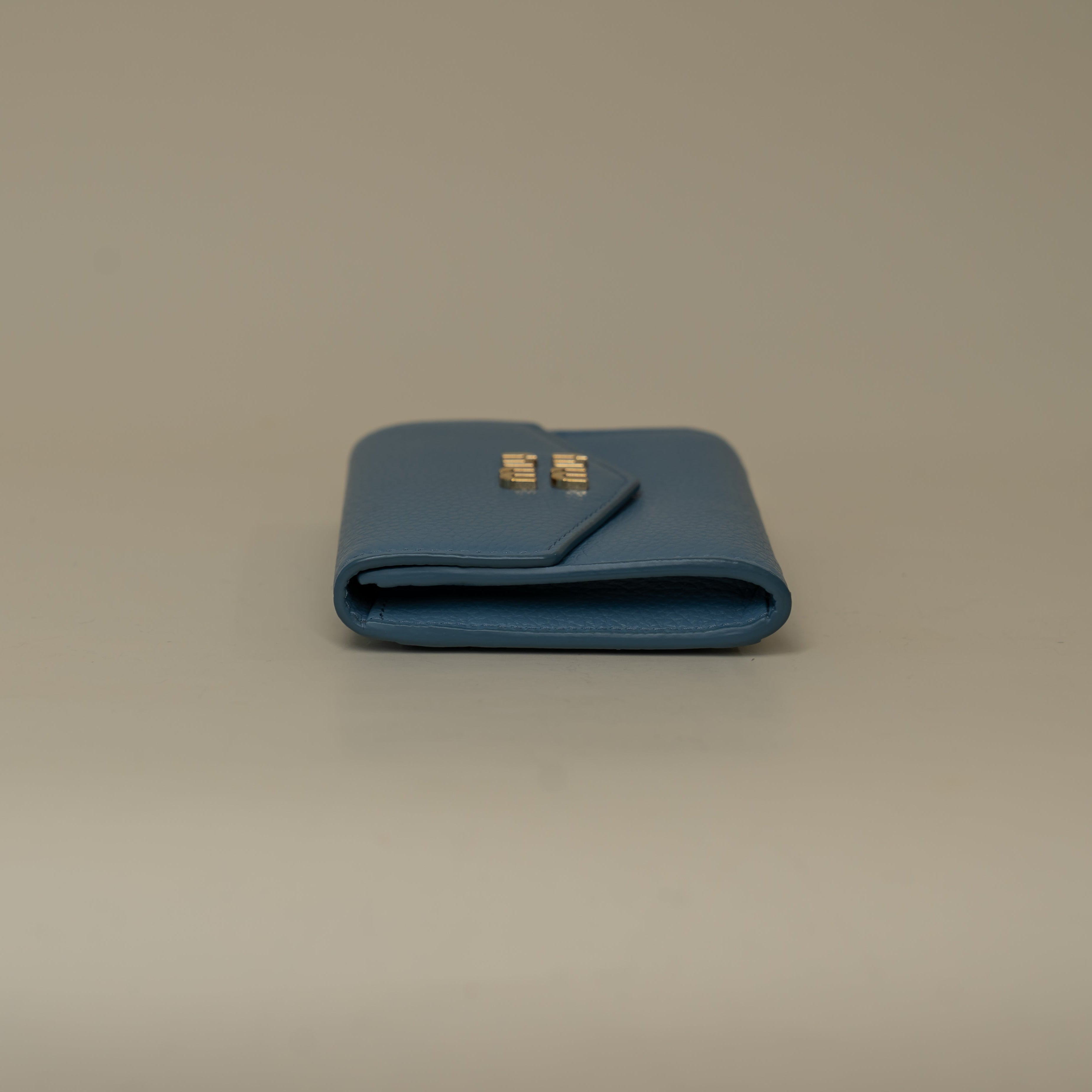 PRE-OWNED Envelope Flap Light Blue Leather  Card Case