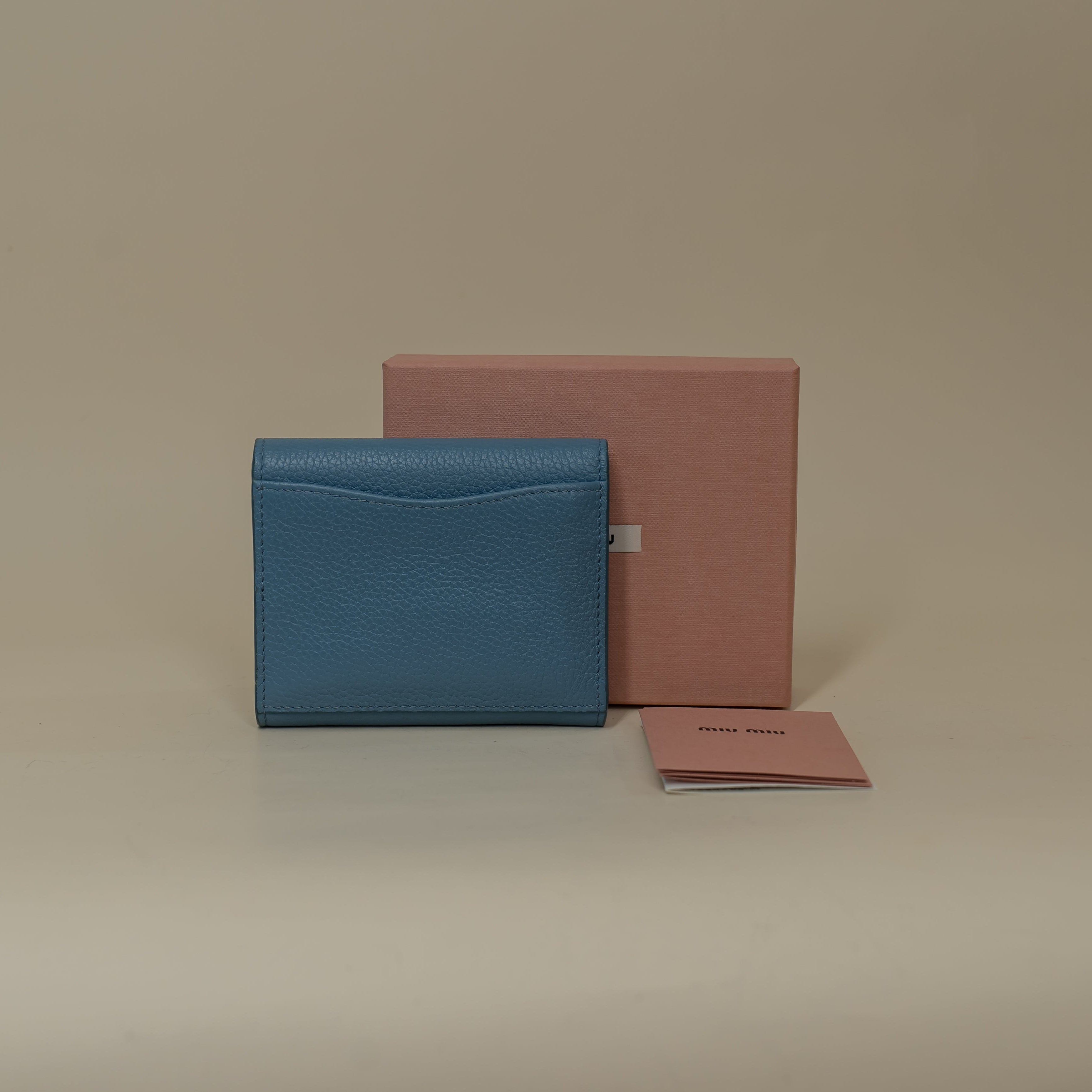 PRE-OWNED Envelope Flap Light Blue Leather  Card Case