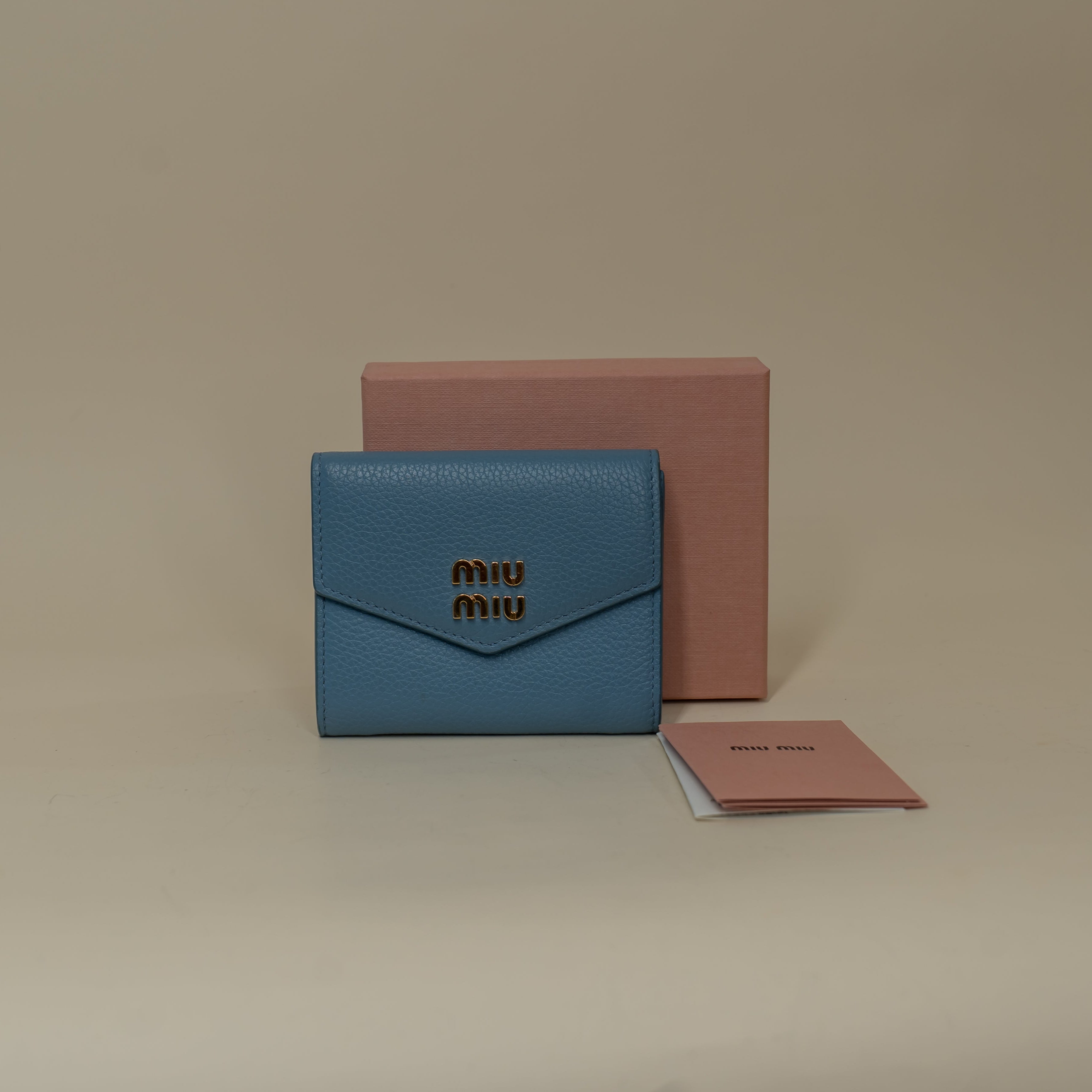 PRE-OWNED Envelope Flap Light Blue Leather  Card Case