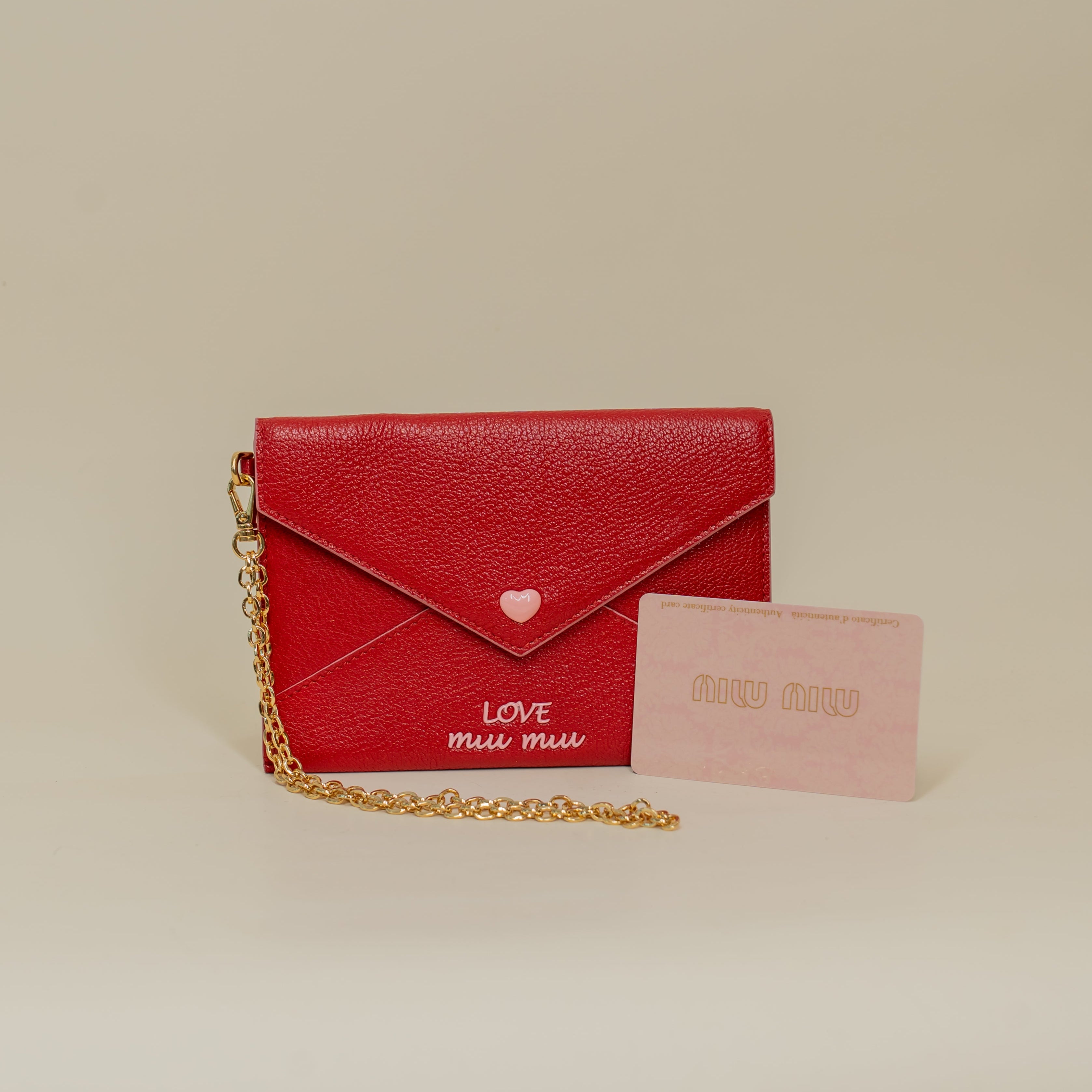 PRE-OWNED Red Goatskin Madras Love Wristlet Pouch