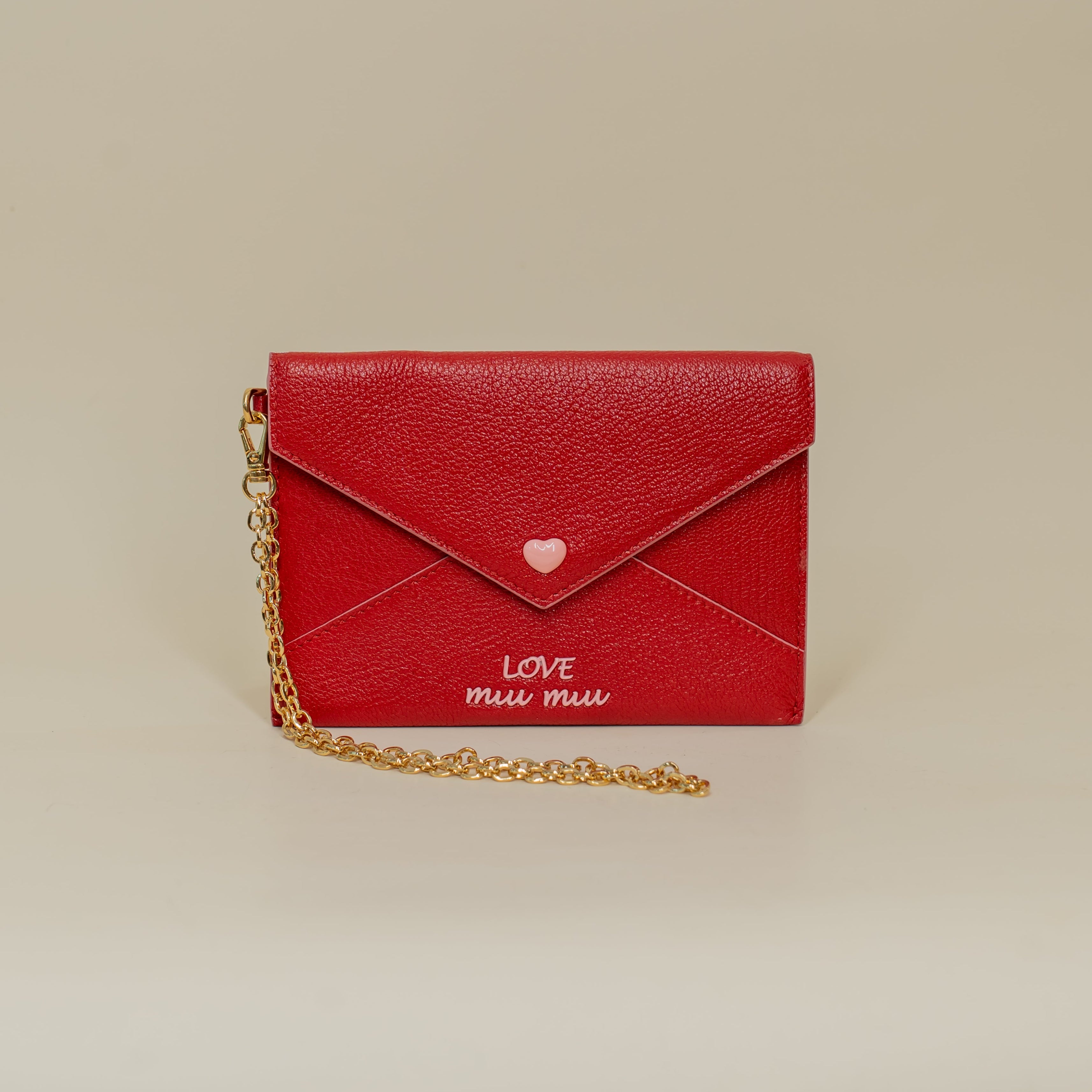 PRE-OWNED Red Goatskin Madras Love Wristlet Pouch