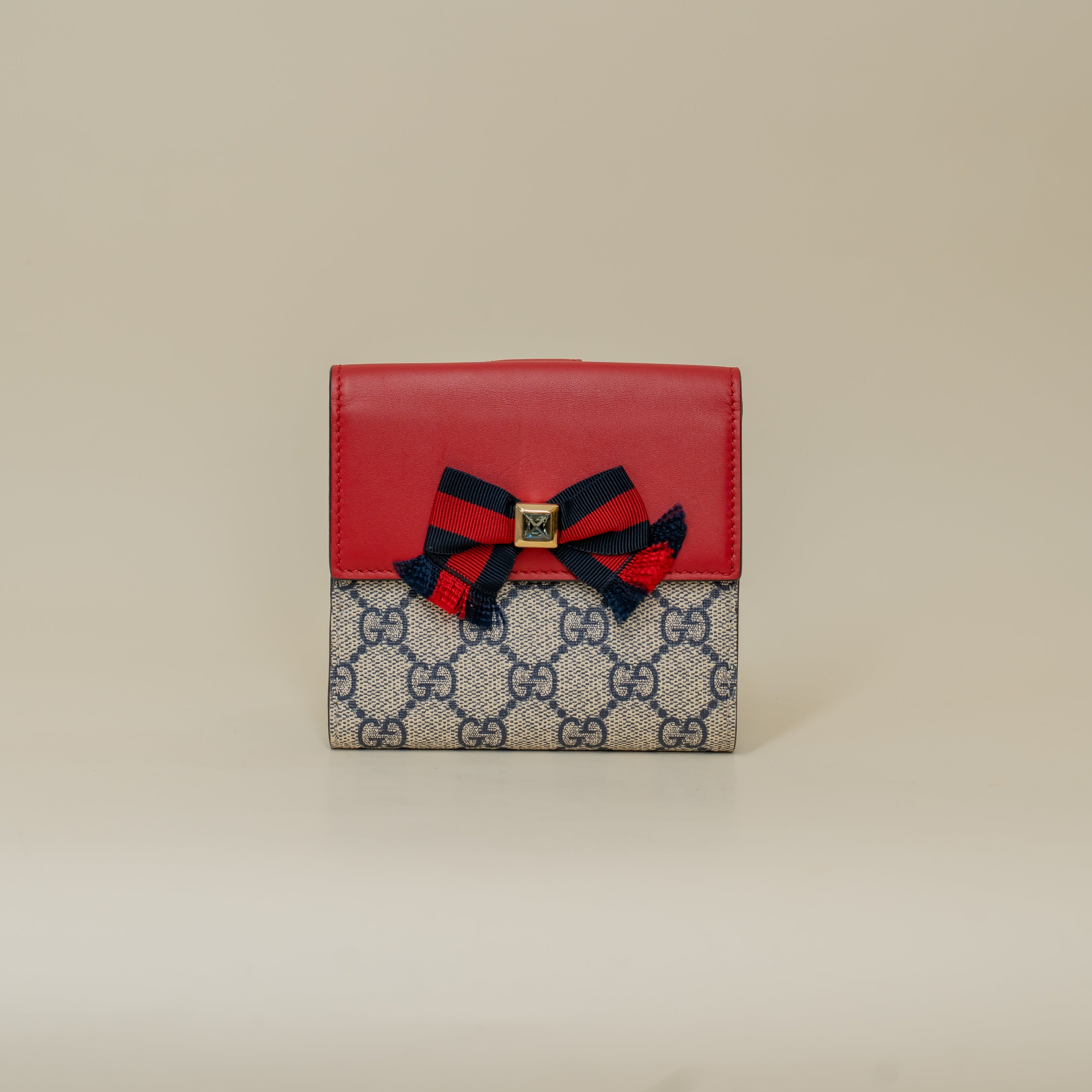 PRE-OWNED GG Supreme Monogram Grosgrain French Flap Wallet