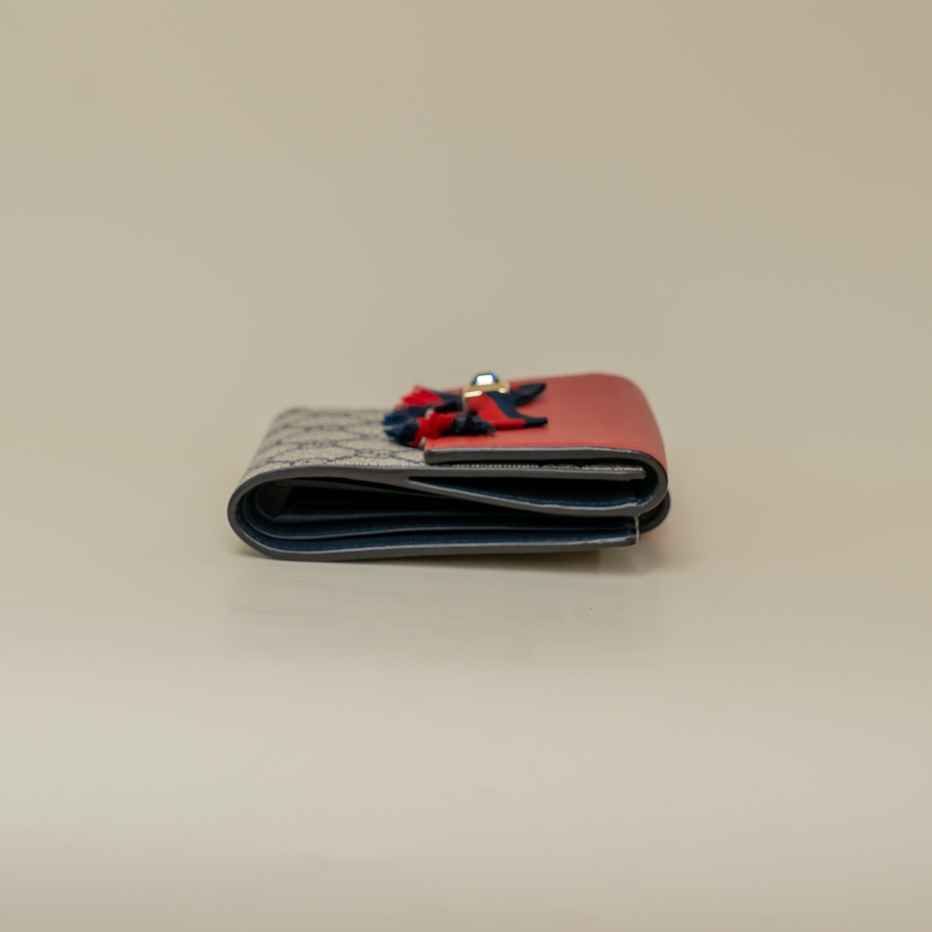PRE-OWNED GG Supreme Monogram Grosgrain French Flap Wallet