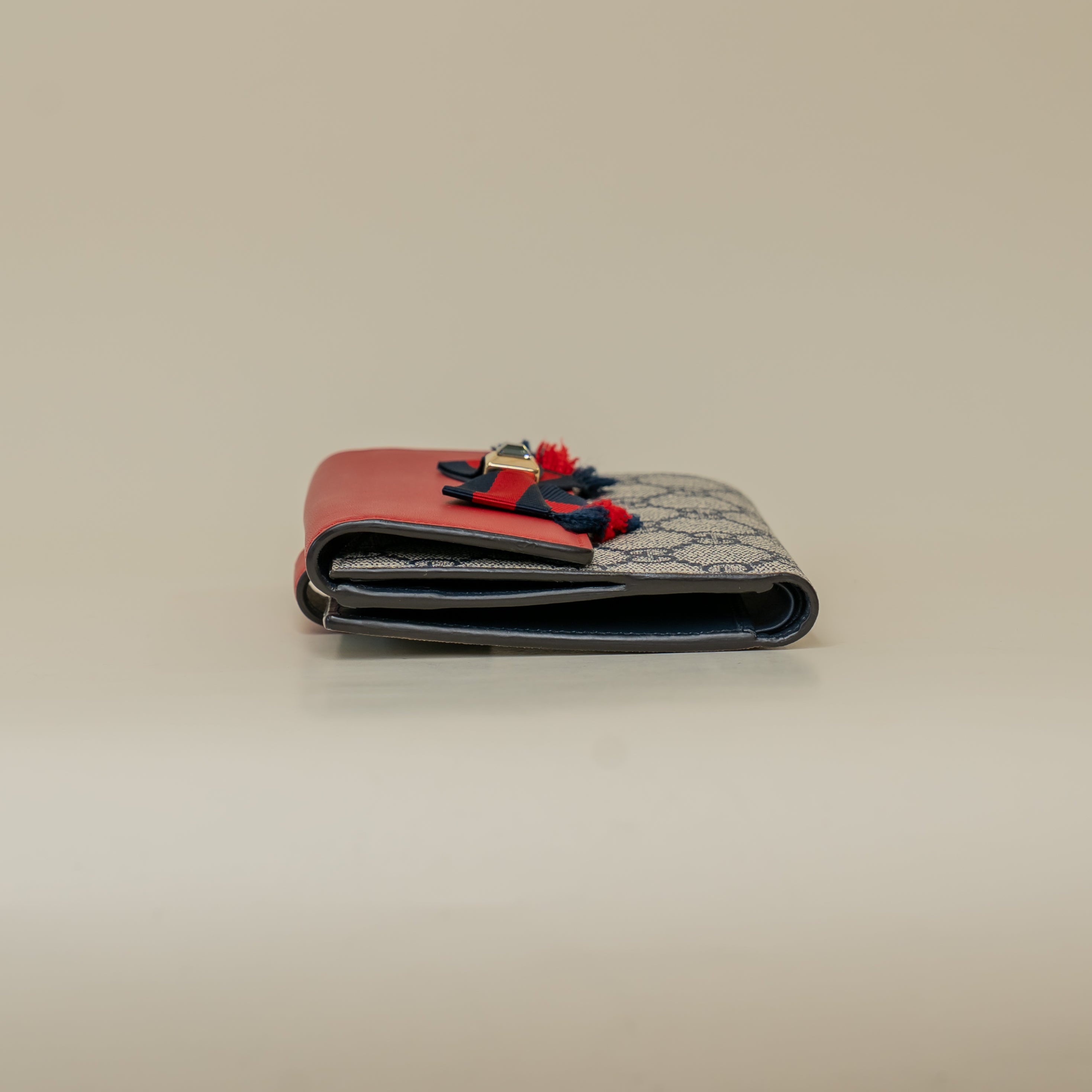PRE-OWNED GG Supreme Monogram Grosgrain French Flap Wallet