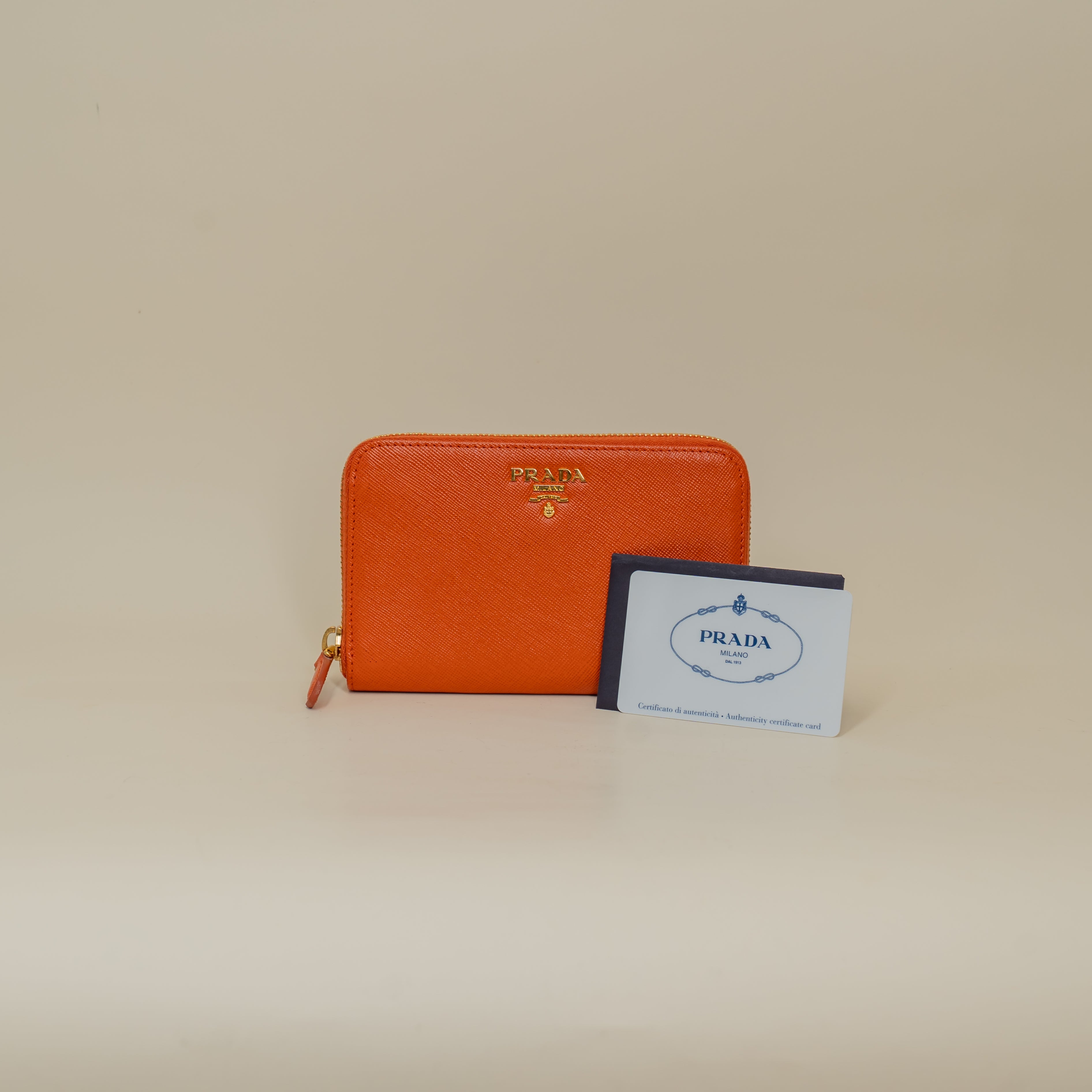 PRADA - Saffiano Short Wallet Orange