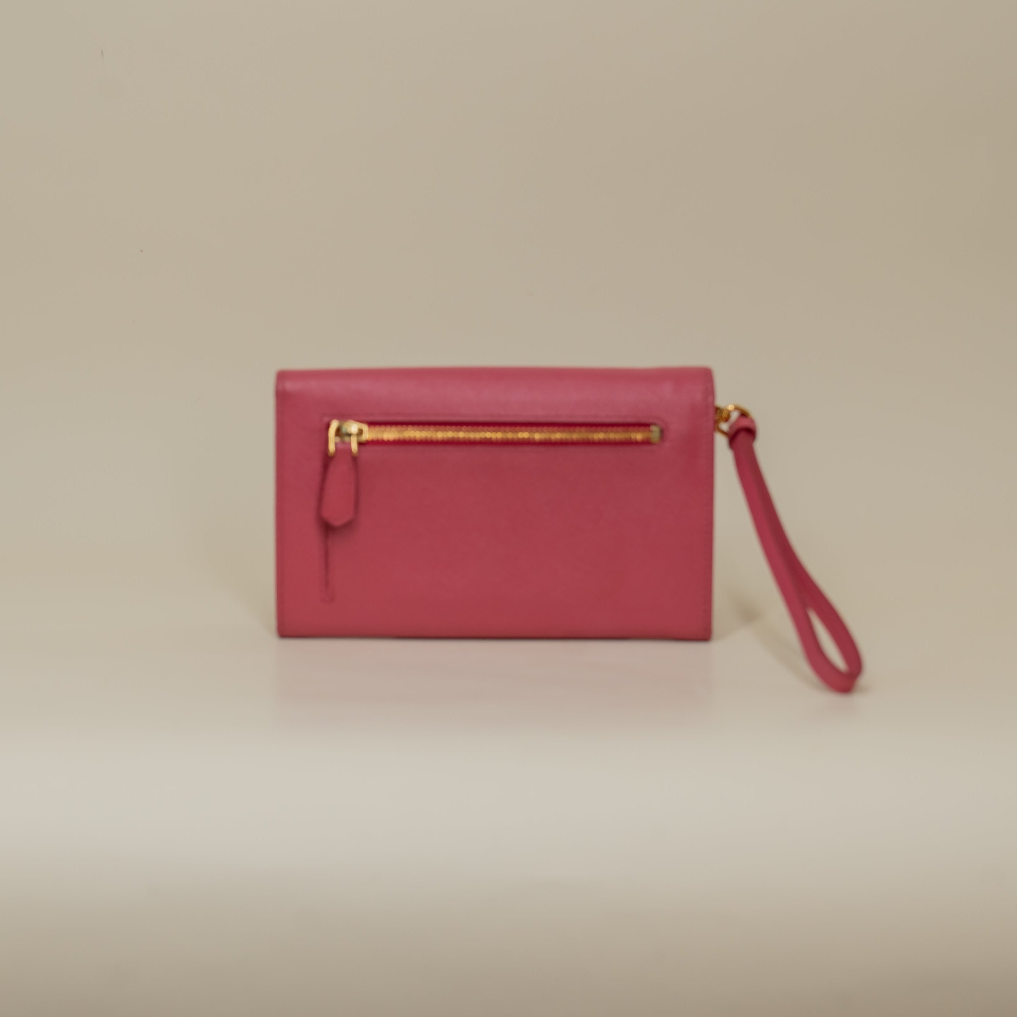 PRE-OWNED Pink Saffiano Leather Bow Wristlet Wallet