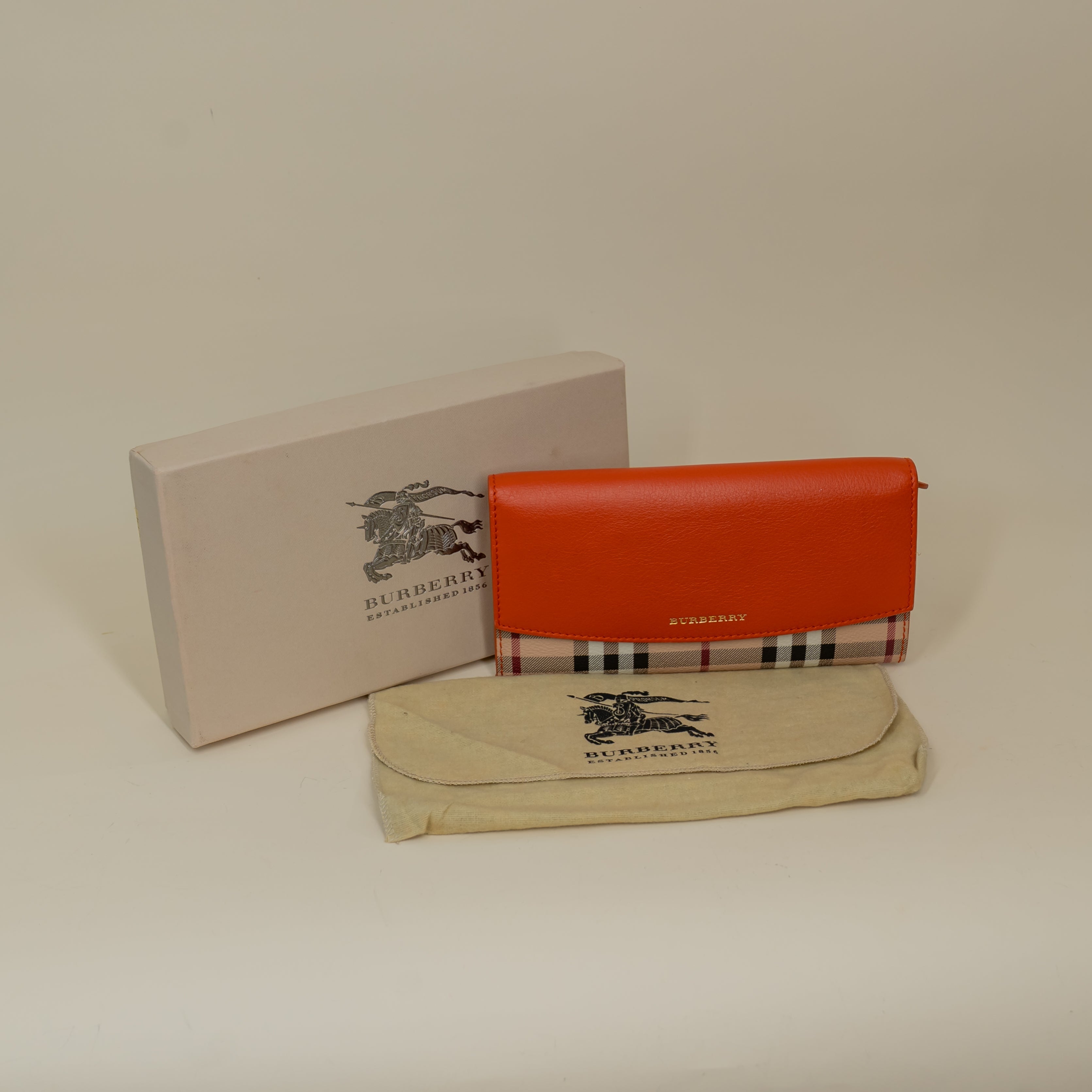 PRE-OWNED Calfskin Haymarket Check Henley Wallet Orange
