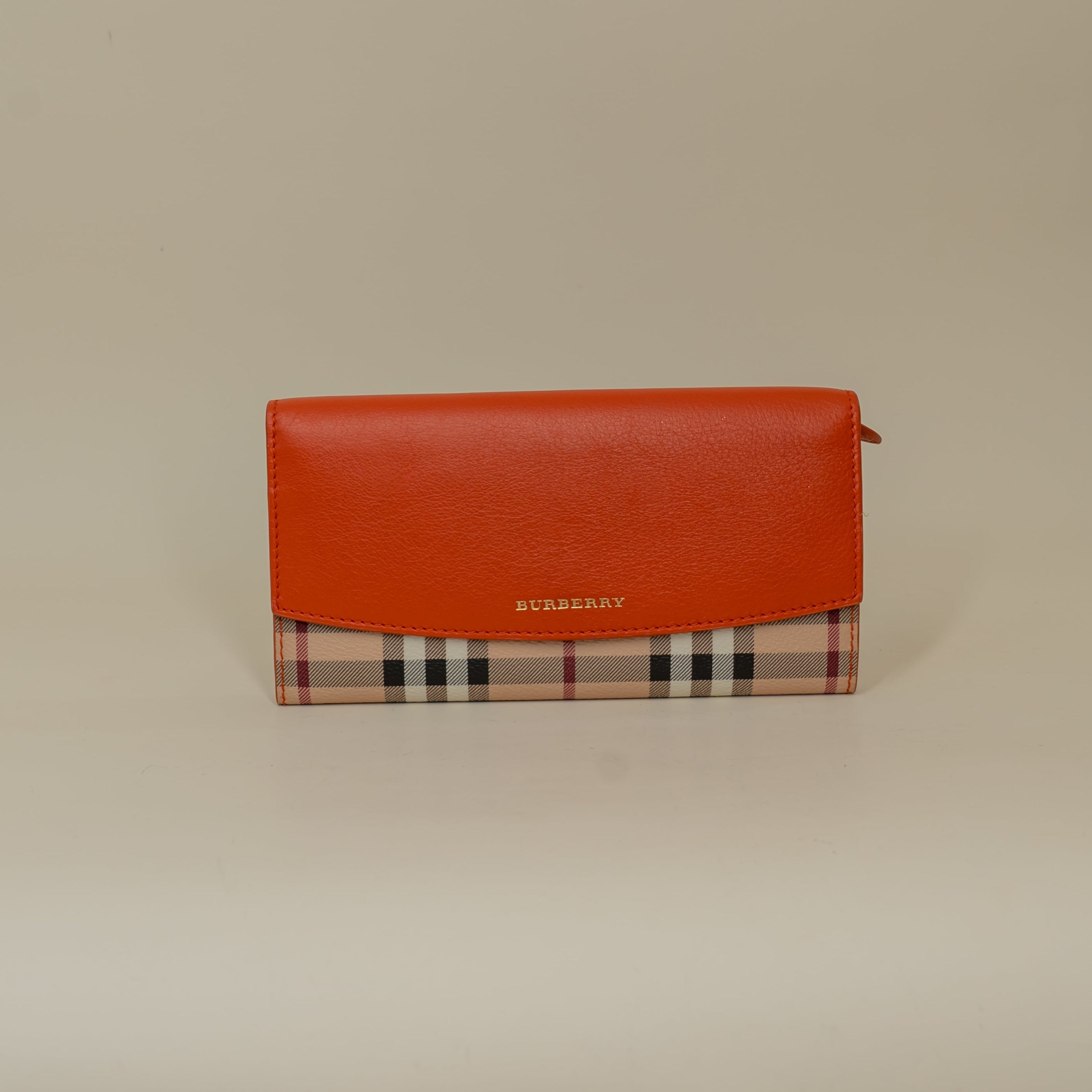 PRE-OWNED Calfskin Haymarket Check Henley Wallet Orange