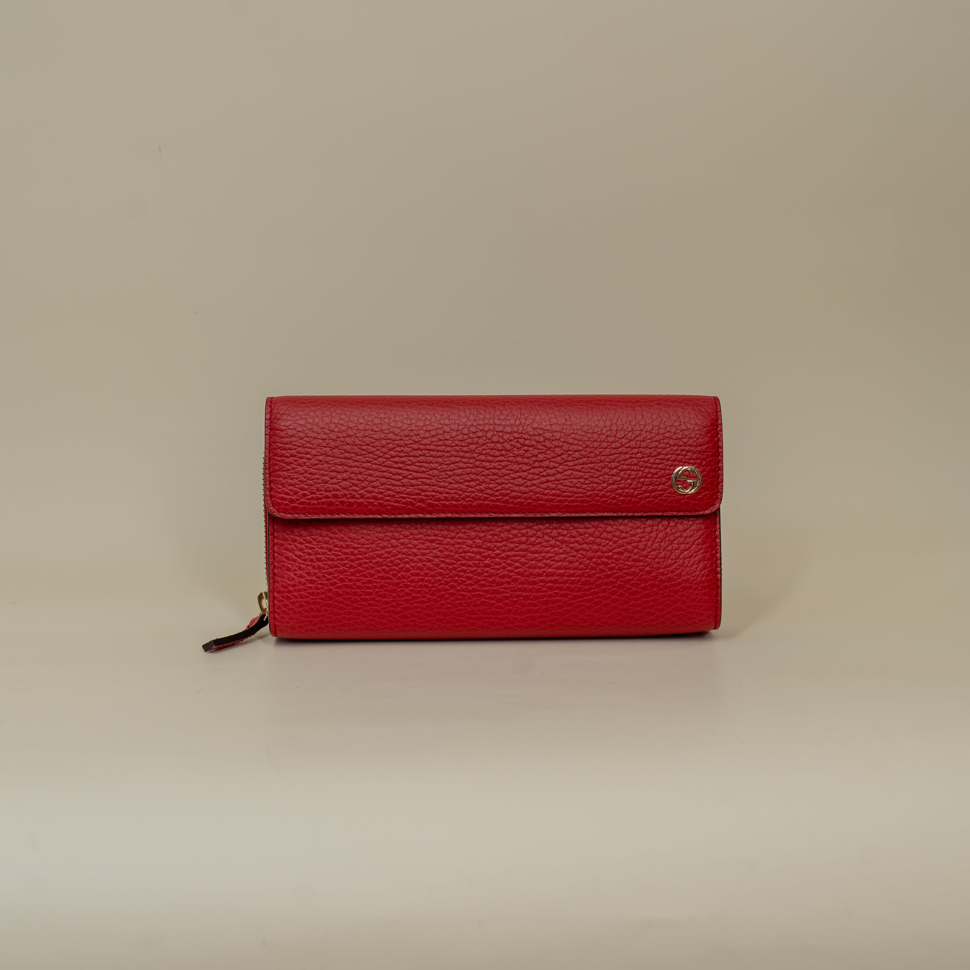 PRE-OWNED Calfskin Interlocking G French Wallet Red