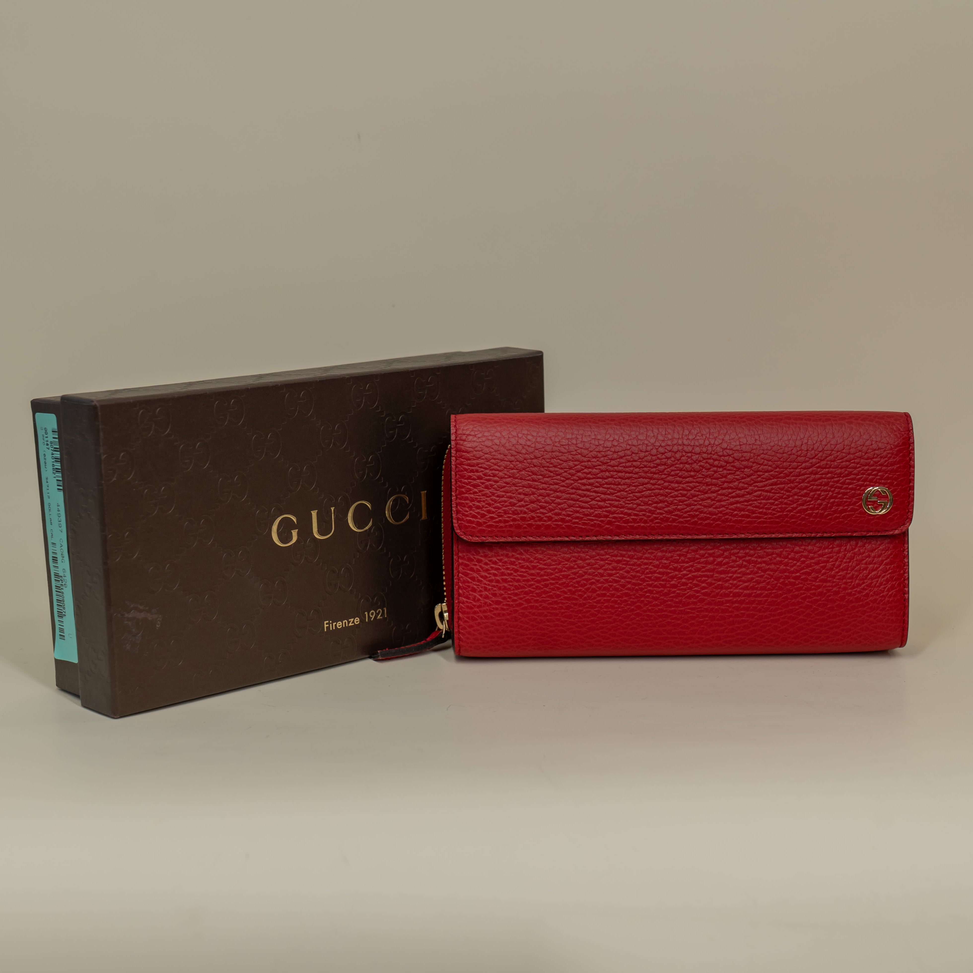 PRE-OWNED Calfskin Interlocking G French Wallet Red