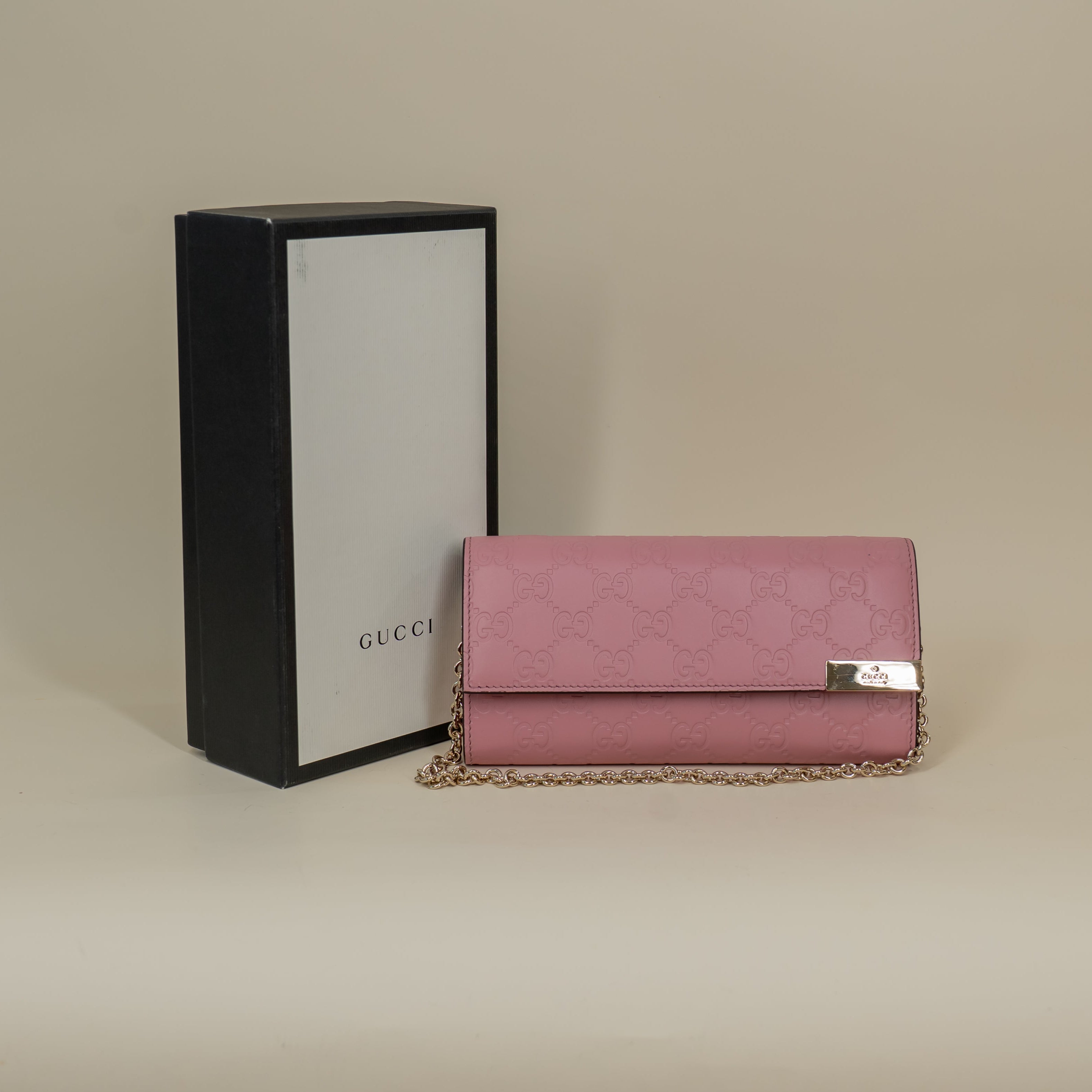 PRE-OWNED Guccissima Signature Dice Chain Wallet Carmine Rose