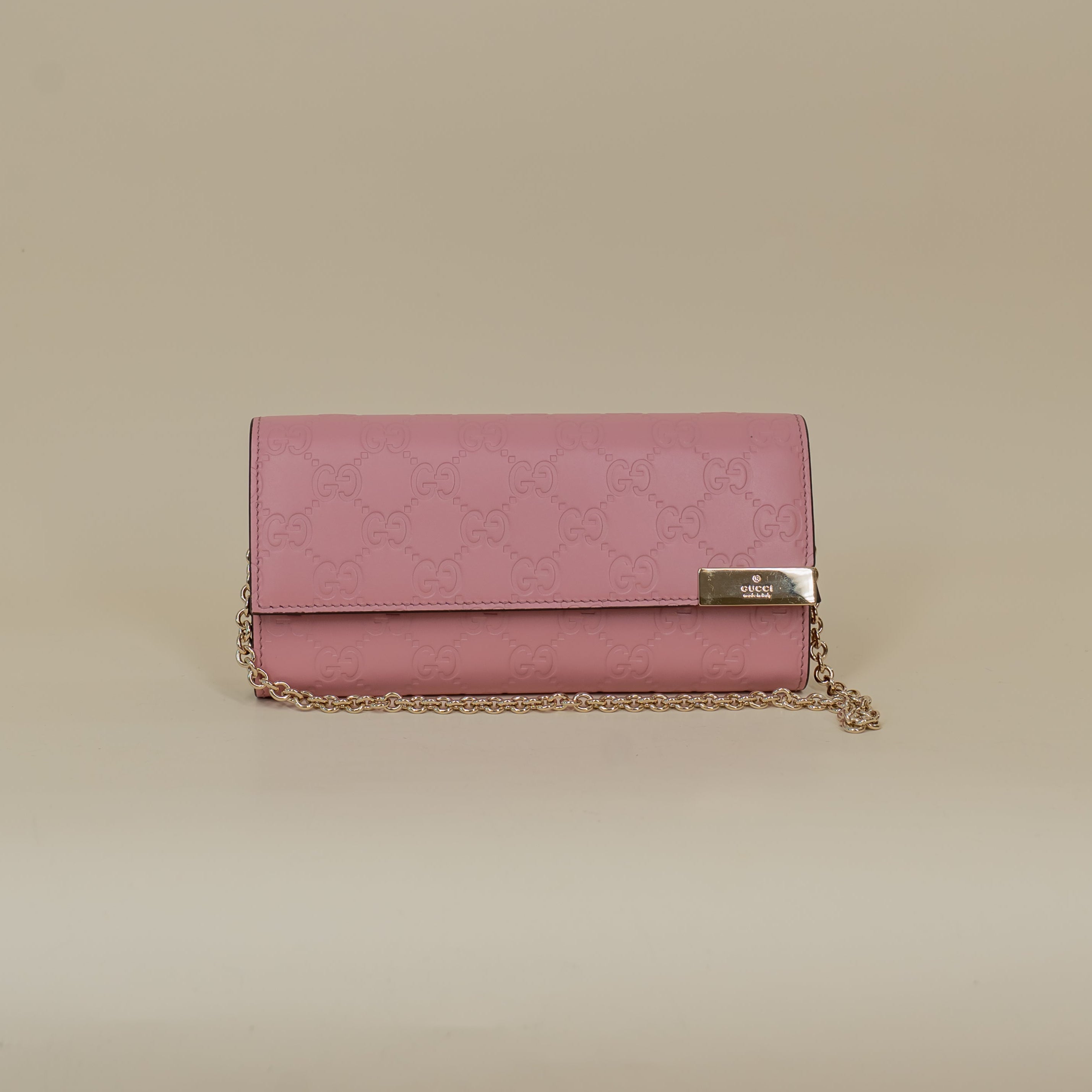 PRE-OWNED Guccissima Signature Dice Chain Wallet Carmine Rose