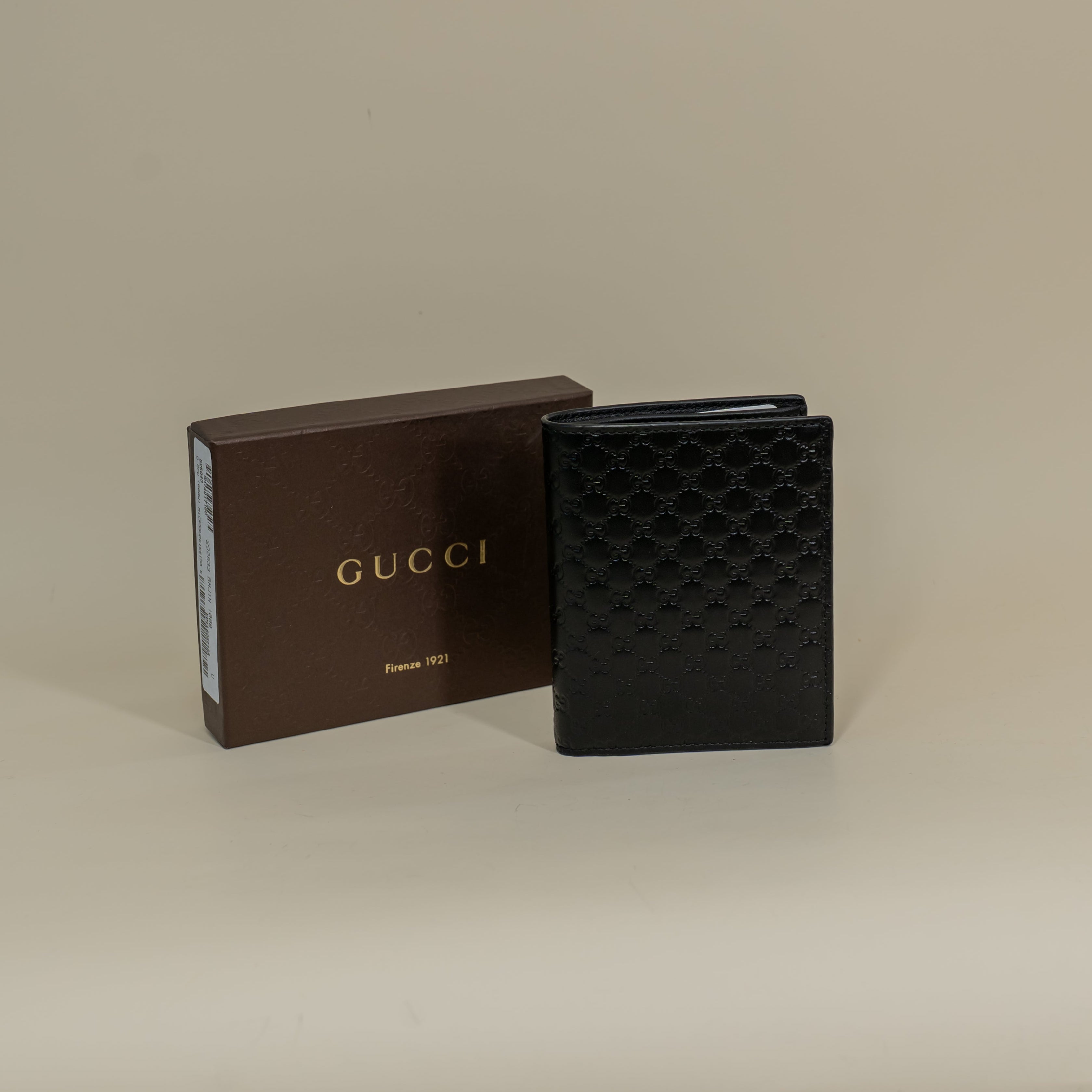 PRE-OWNED Microguccissima Bifold Black Wallet 