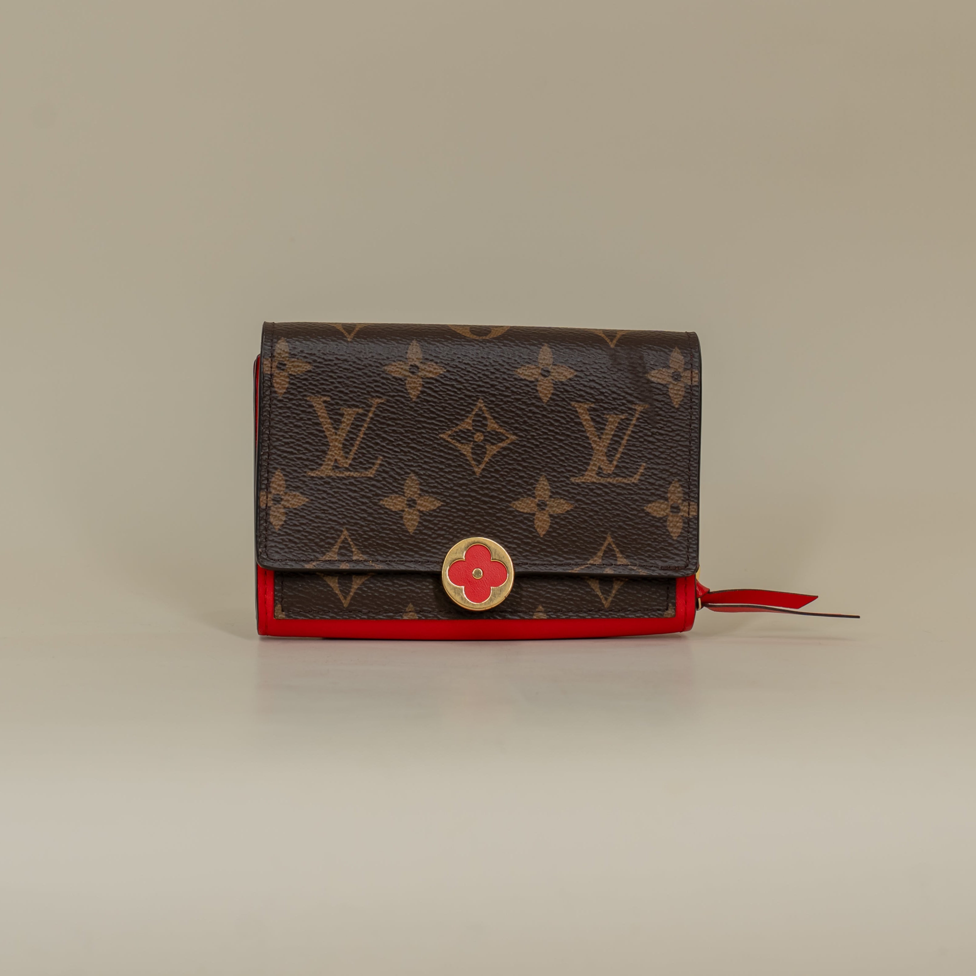 PRE-OWNED Monogram Flore Compact Wallet Coquelicot