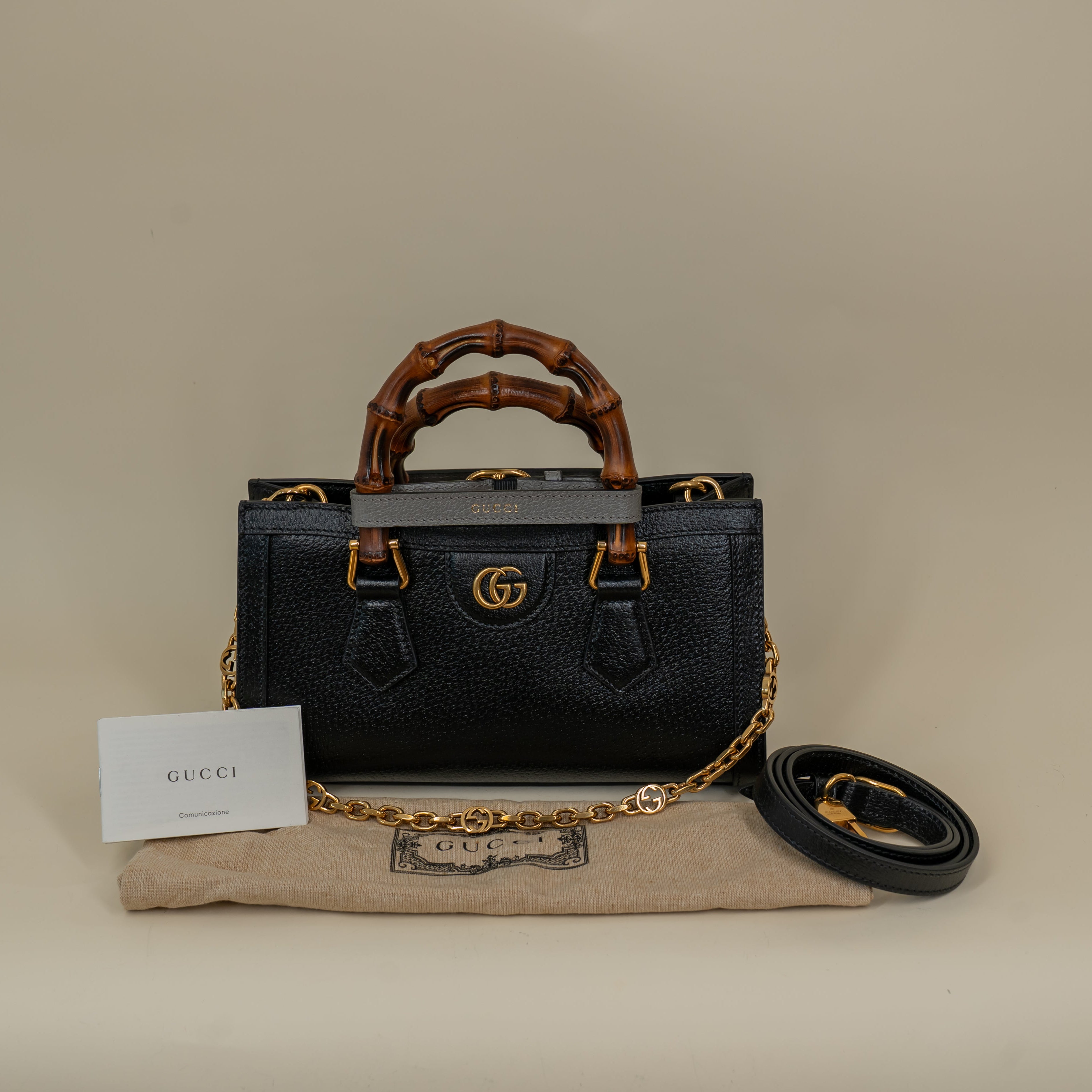 GUCCI - Black Leather Small Diana Shoulder Bag