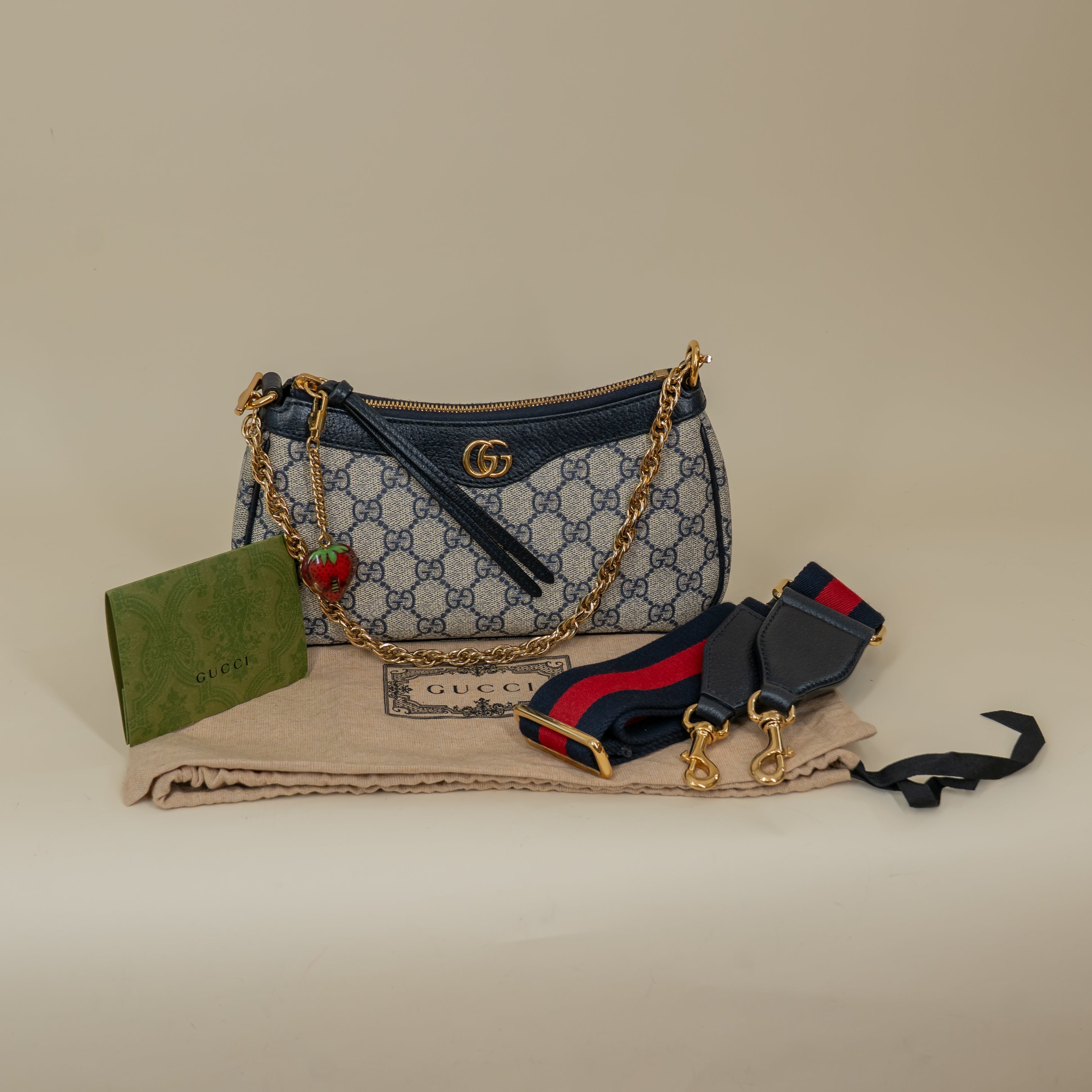 PRE-OWNED Ophidia GG Coated Canvas Strawberry Shoulder Bag