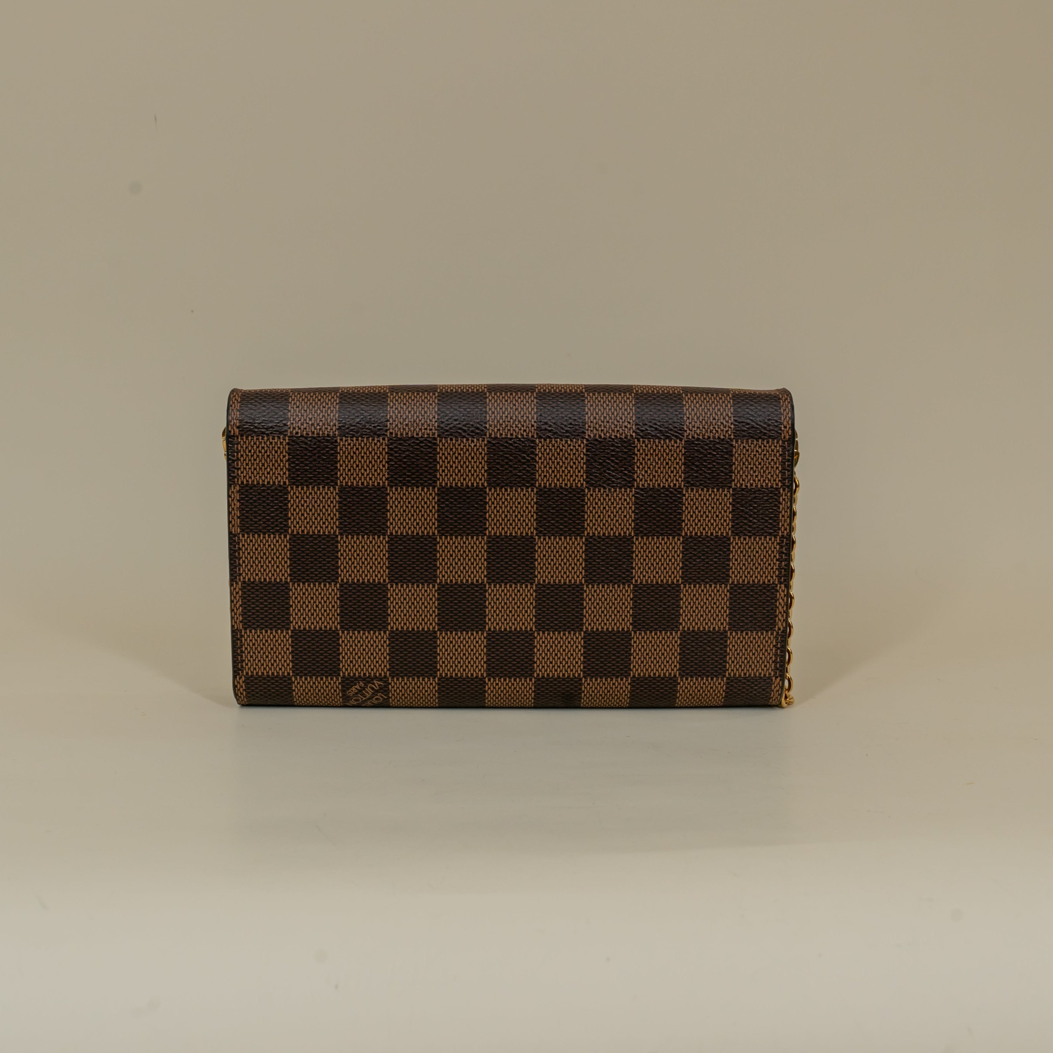 PRE-OWNED Damier Ebene Croisette Chain Wallet Rose Ballerine