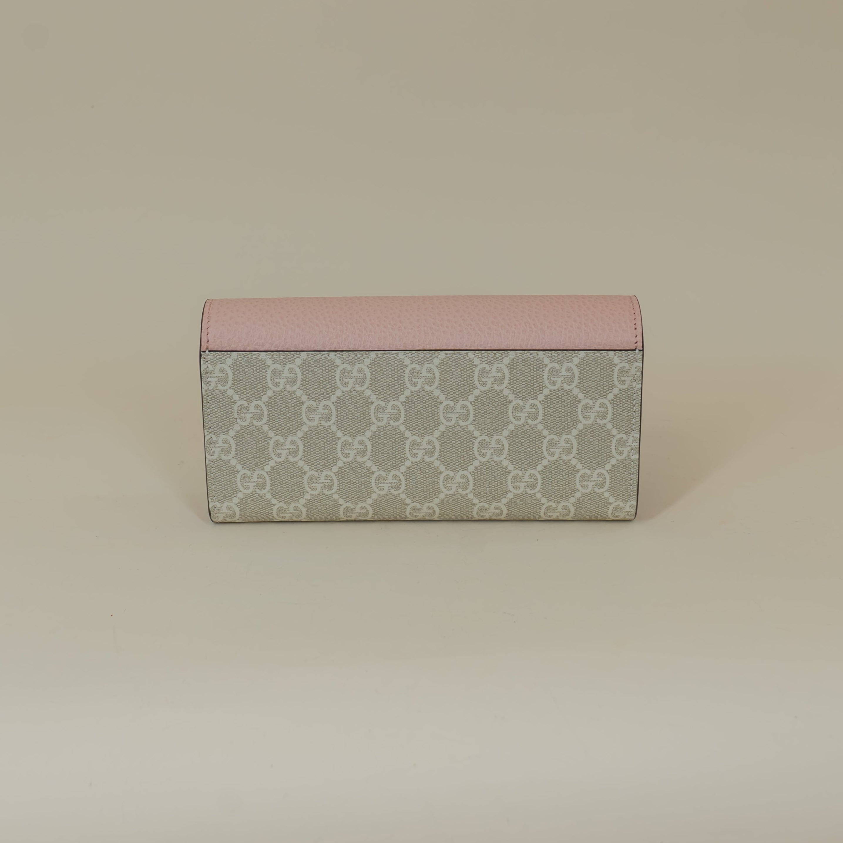PRE-OWNED GG Dollar Calfskin Supreme Monogram Petite Pink Wallet on a Chain 