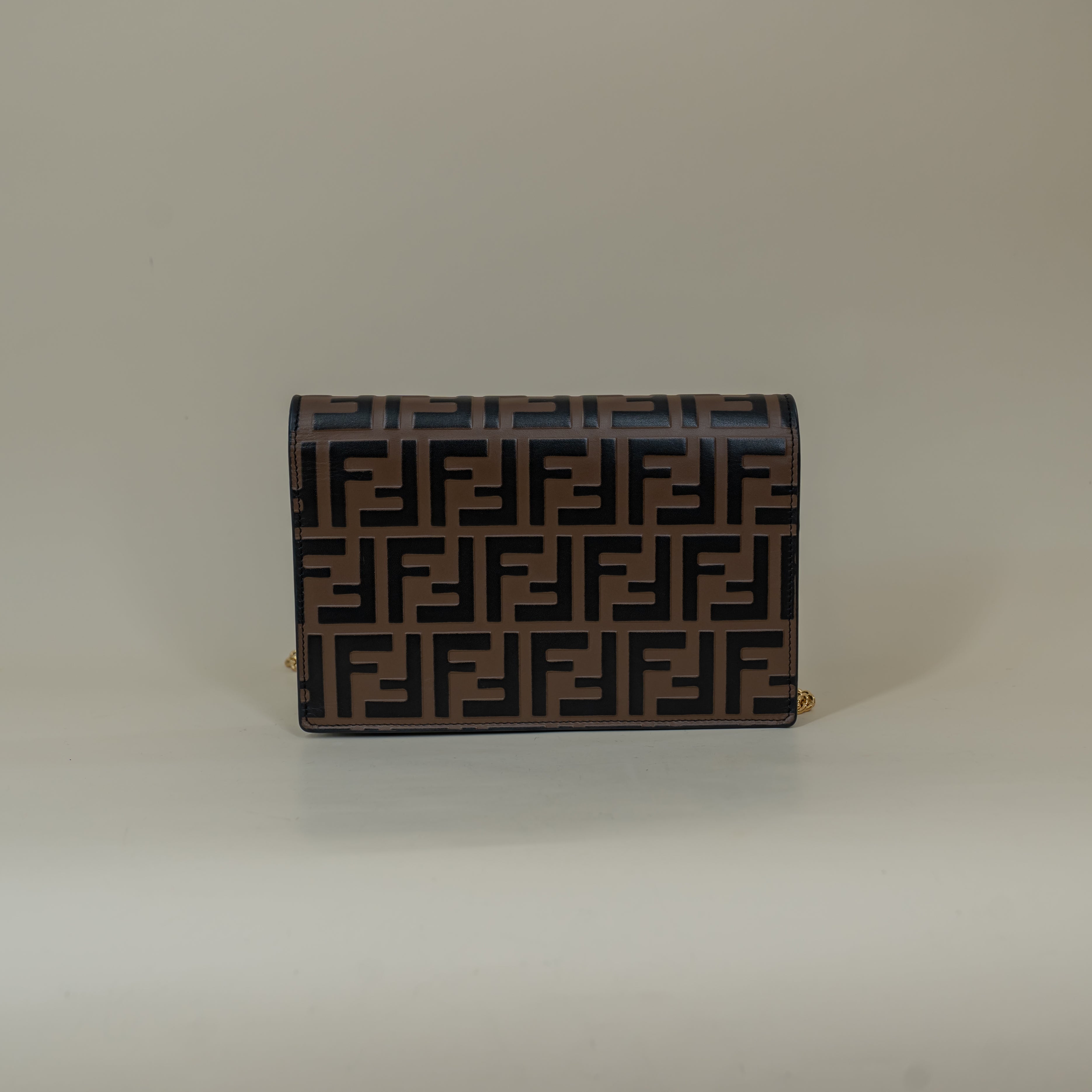 PRE-OWNED Vitello Cruise F Embossed Medium Envelope Wallet On Chain Black Maya