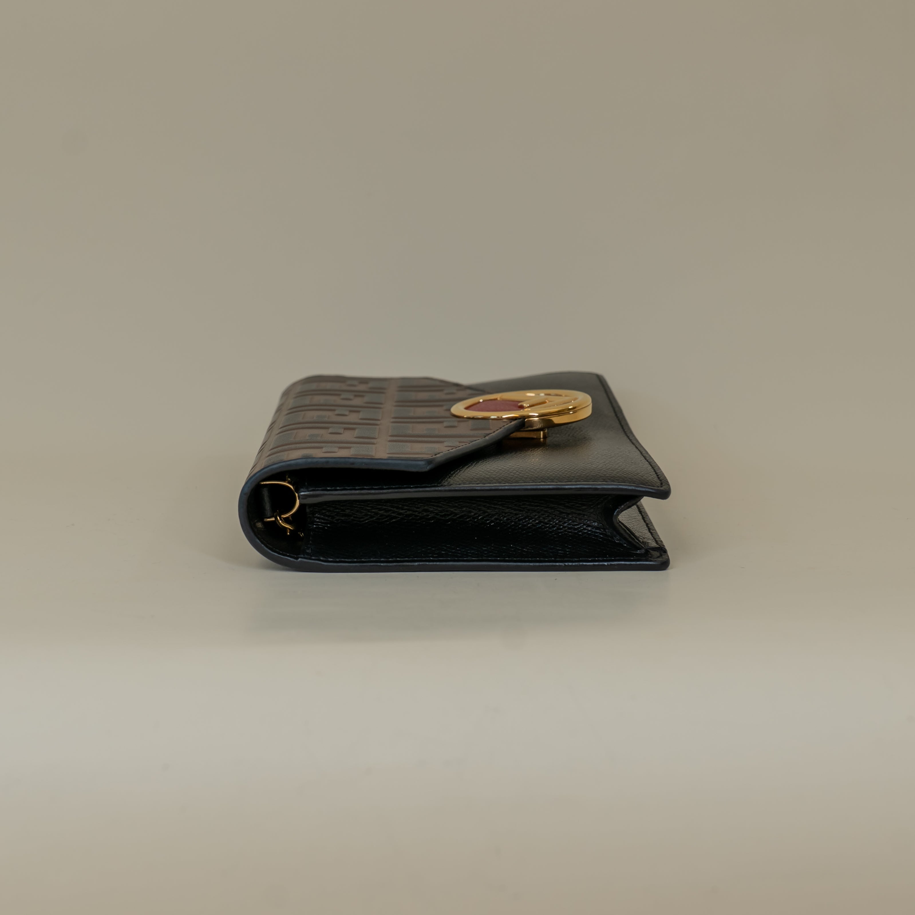 PRE-OWNED Vitello Cruise F Embossed Medium Envelope Wallet On Chain Black Maya