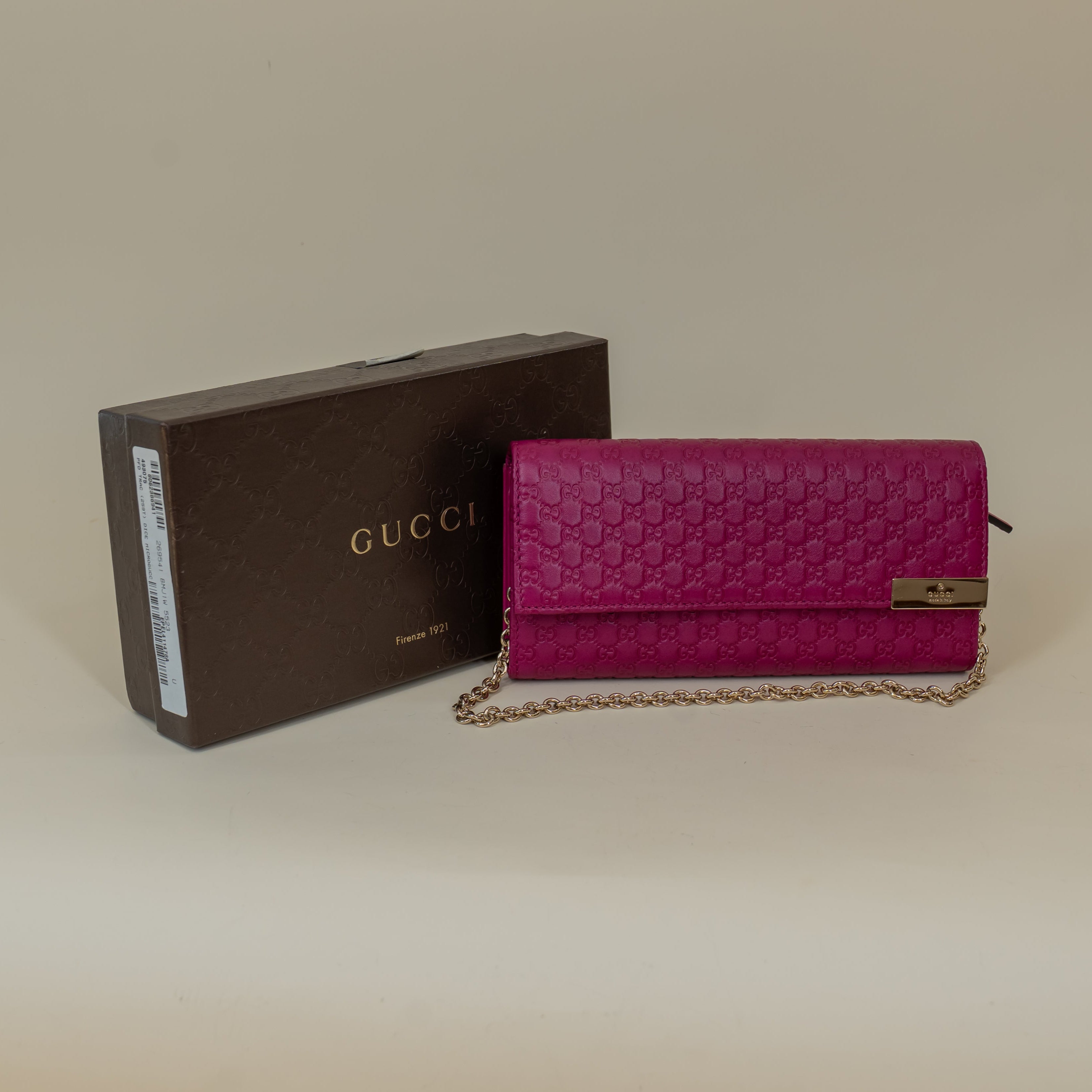 PRE-OWNED GG Bouganville Soft Microguccissima Dice Chain Wallet