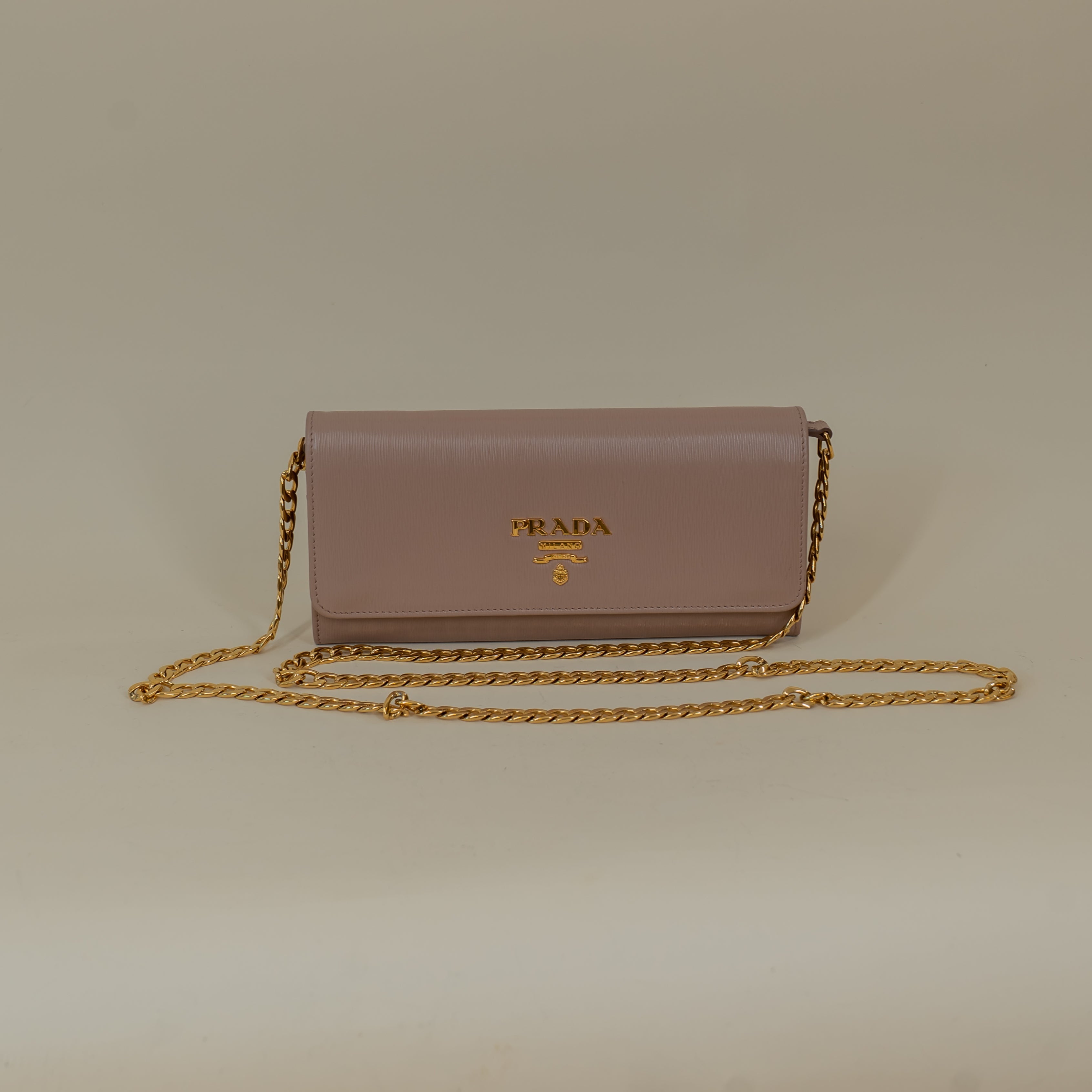 PRADA - Vitello Move Metal Oro Chain Wallet Cipria