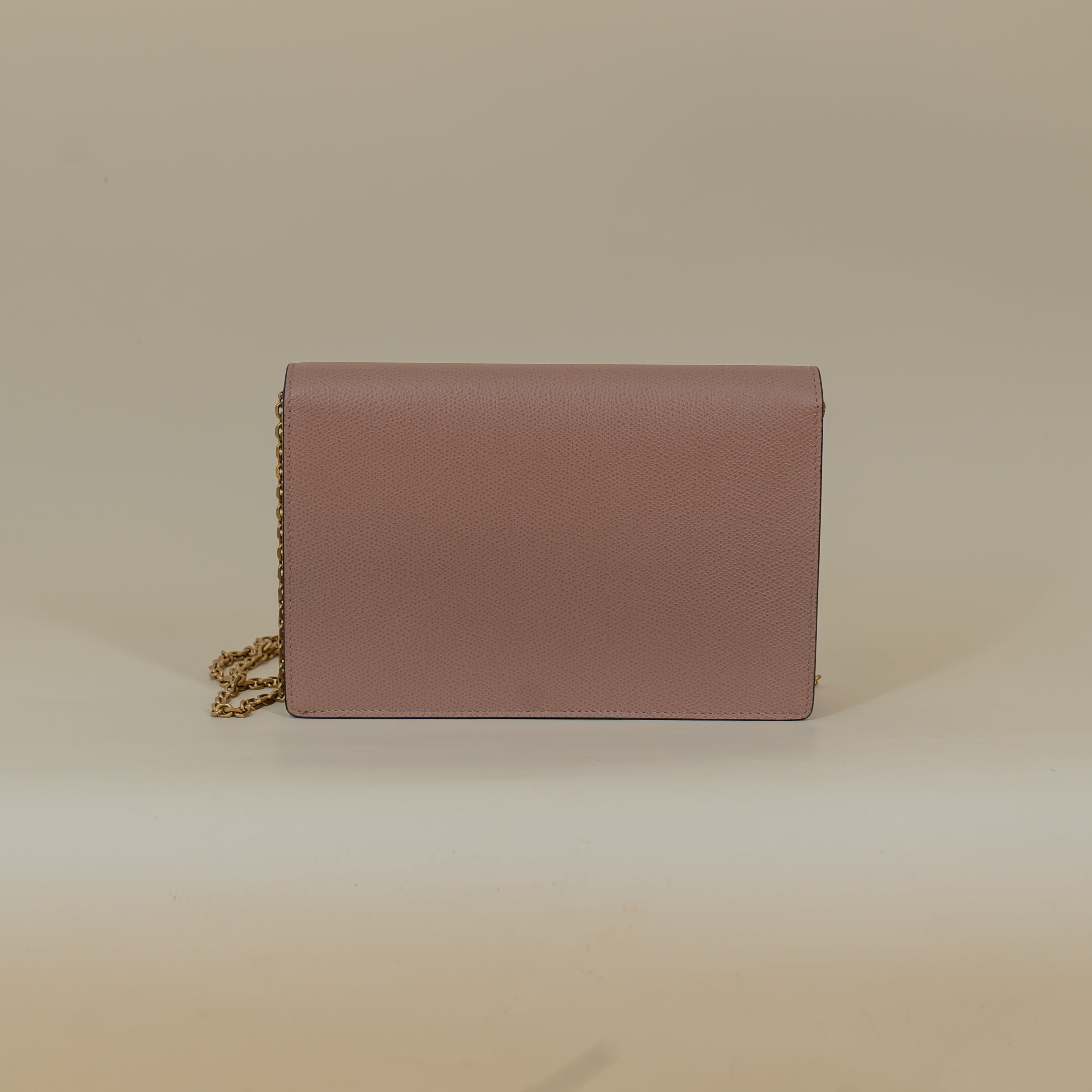 PRE-OWNED Goatskin Saddle Pouch With Chain Rose Shoulder Bag