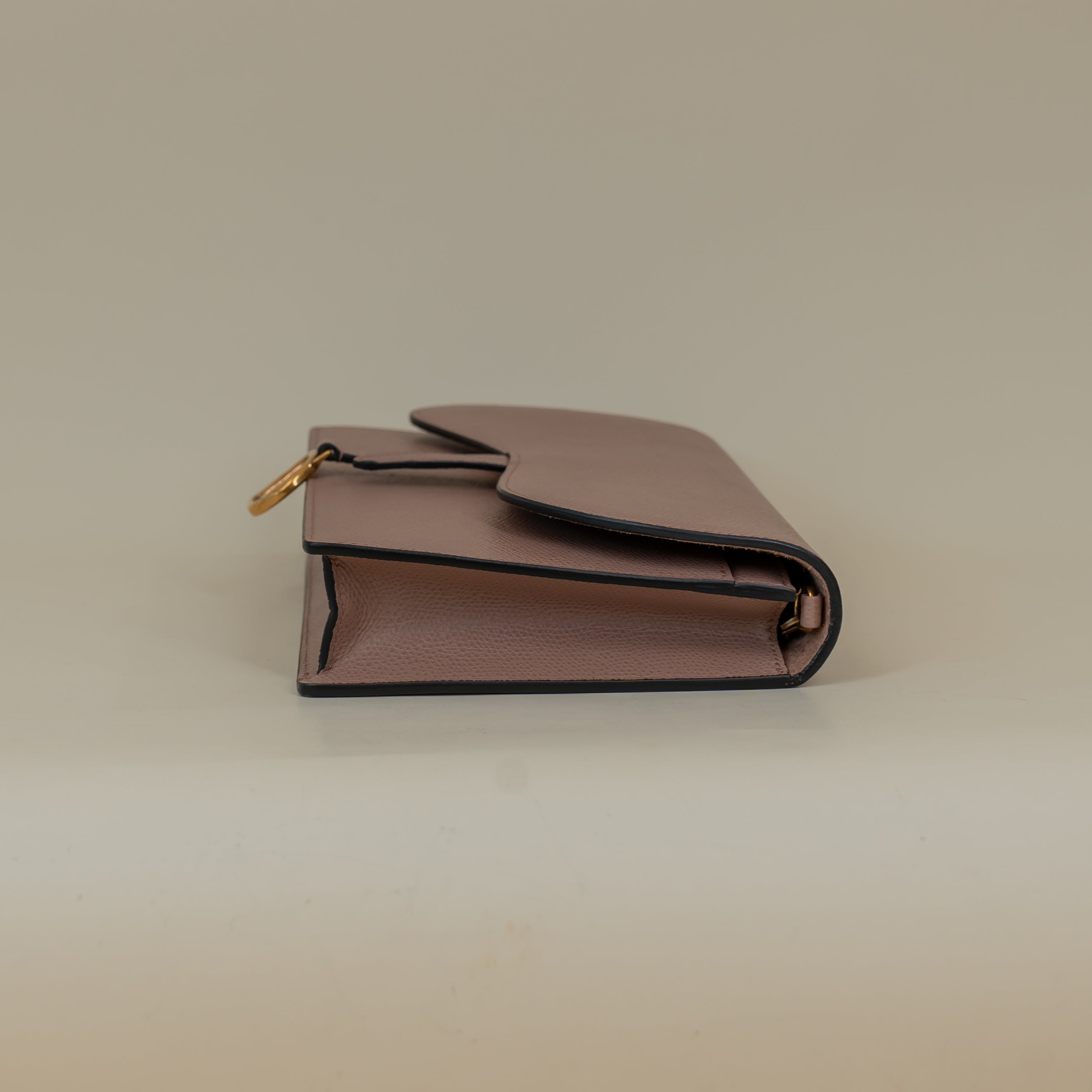 PRE-OWNED Goatskin Saddle Pouch With Chain Rose Shoulder Bag