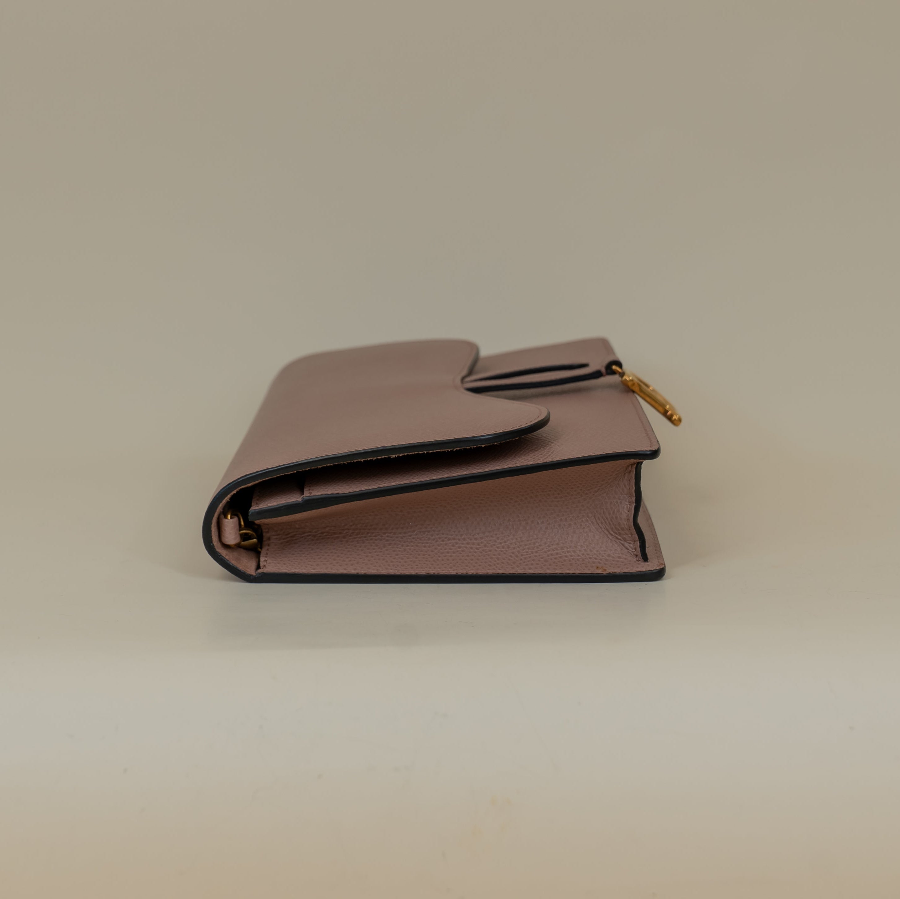 PRE-OWNED Goatskin Saddle Pouch With Chain Rose Shoulder Bag