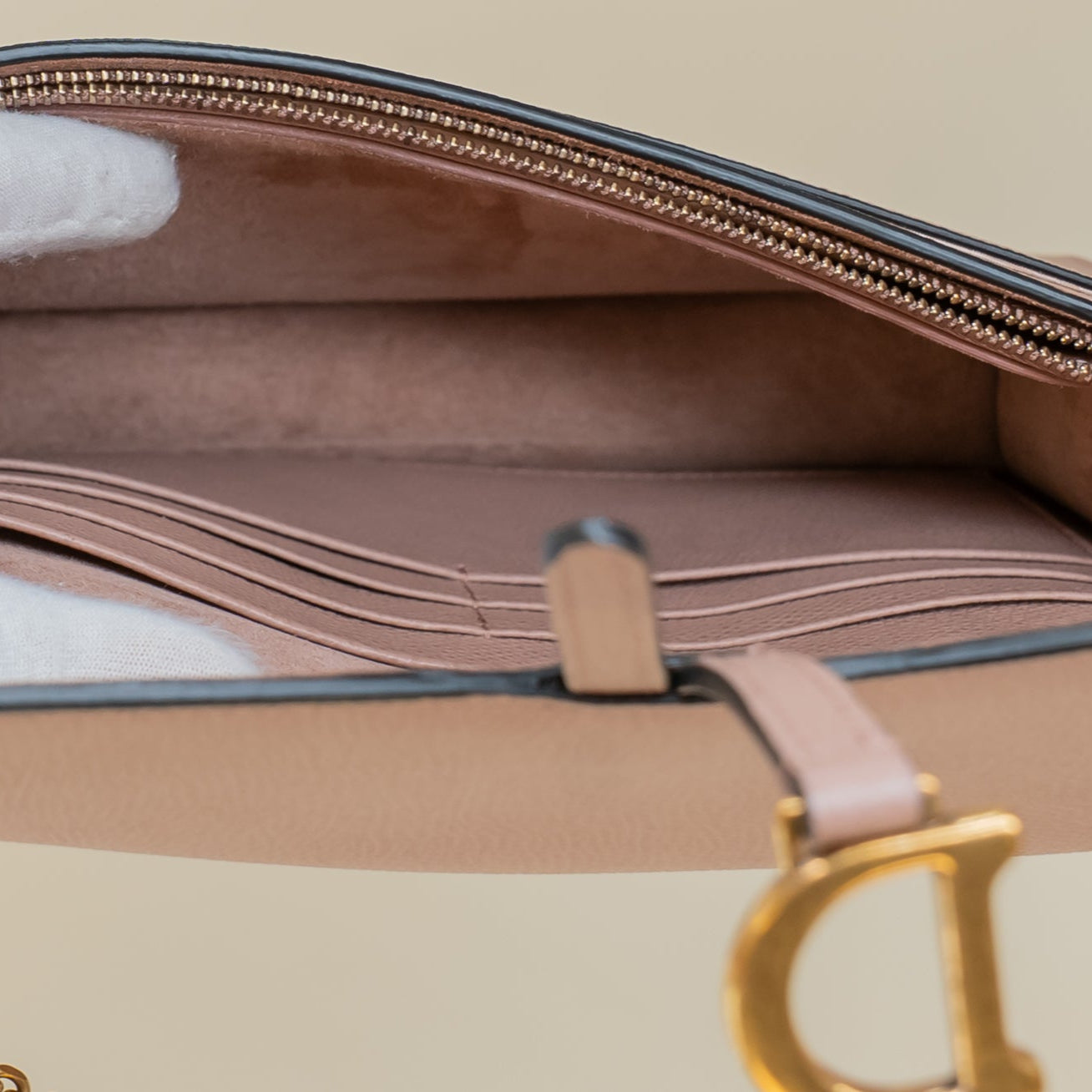 PRE-OWNED Goatskin Saddle Pouch With Chain Rose Shoulder Bag