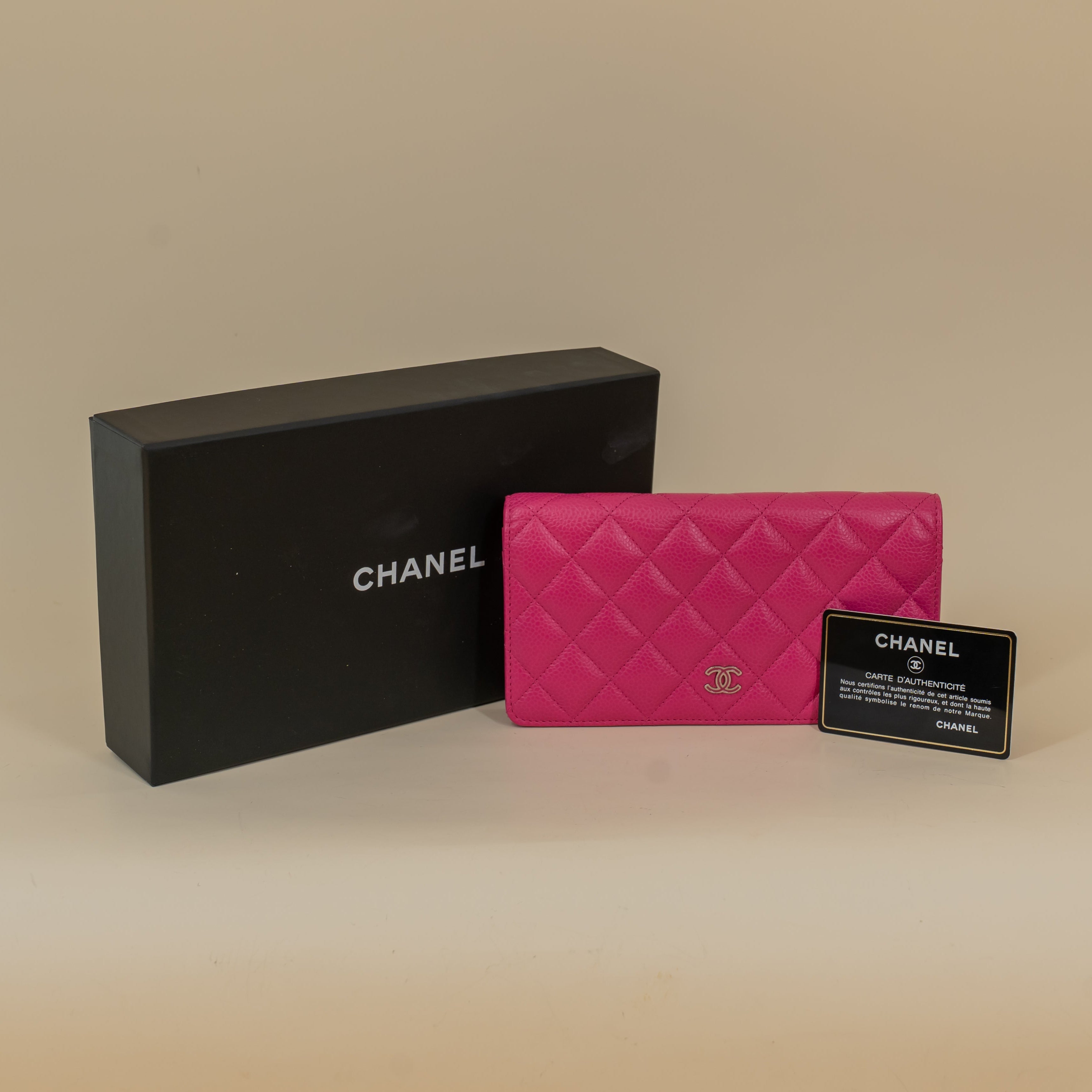 PRE-OWNED Quilted Caviar Leather Long Wallet 