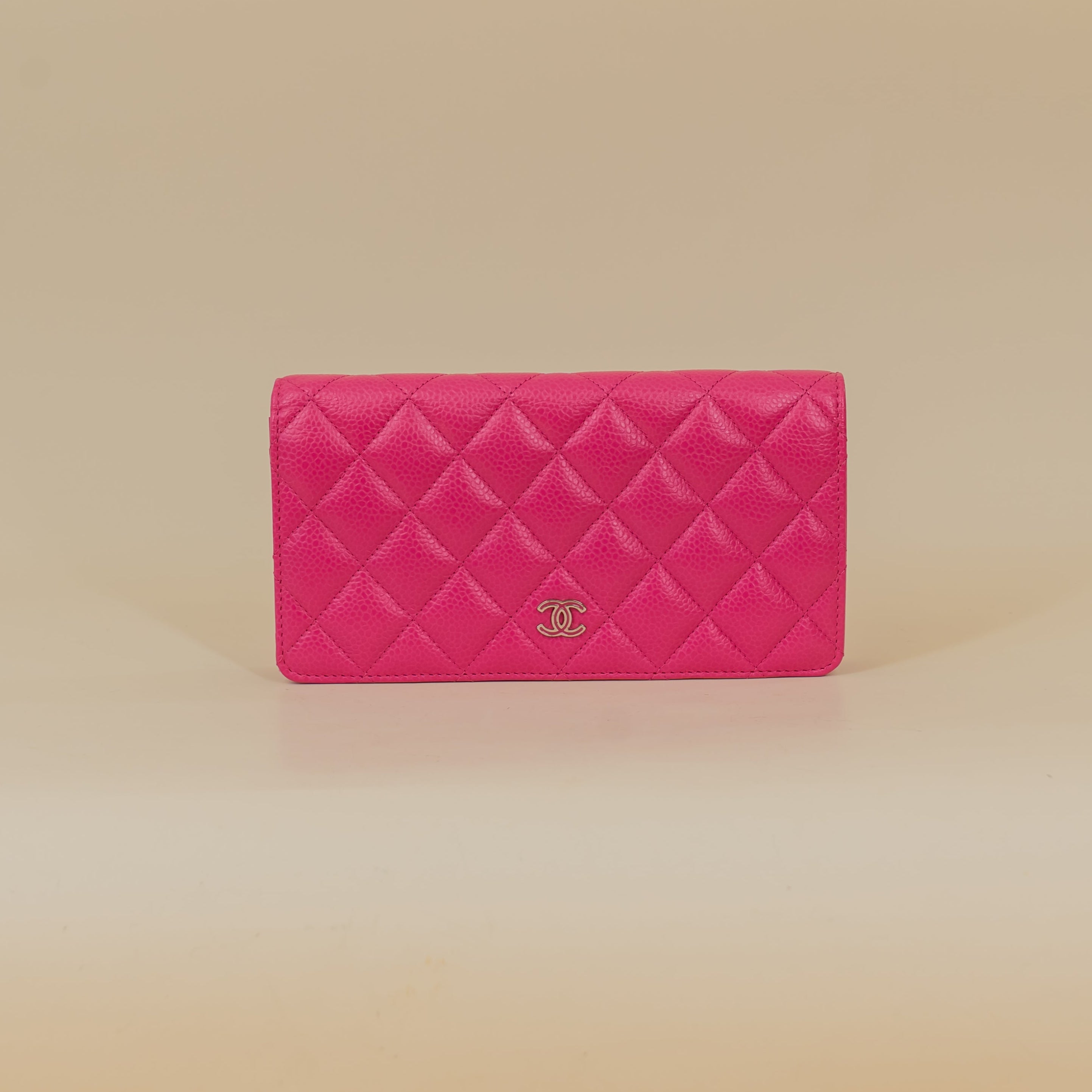 PRE-OWNED Quilted Caviar Leather Long Wallet 