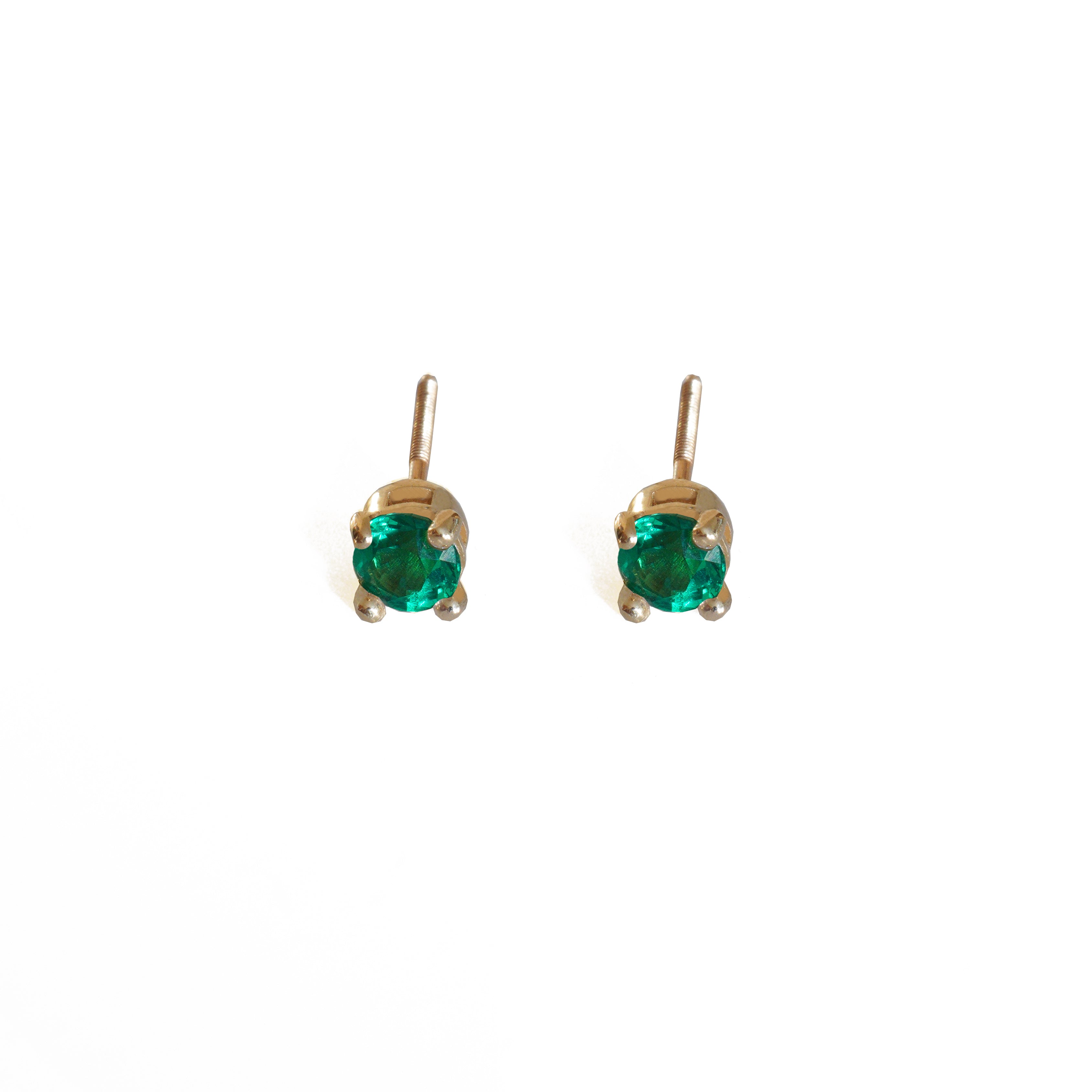 Lab Grown Emerald Stud Earrings with Threaded Post and Back