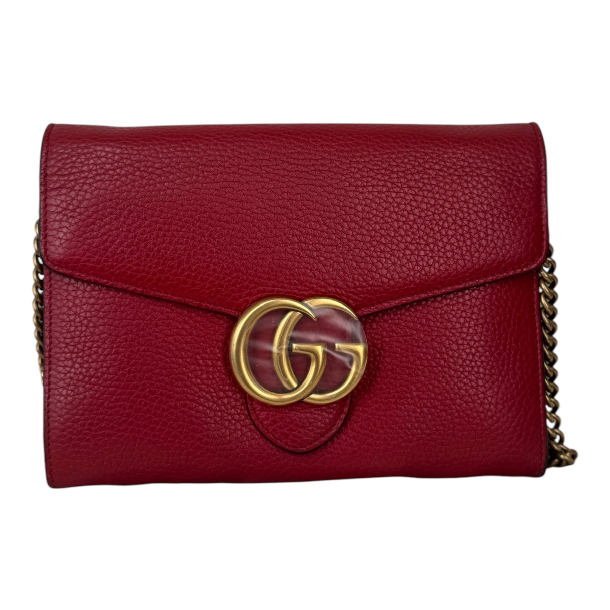 Cartera GG Marmont roja con cadena de segunda mano