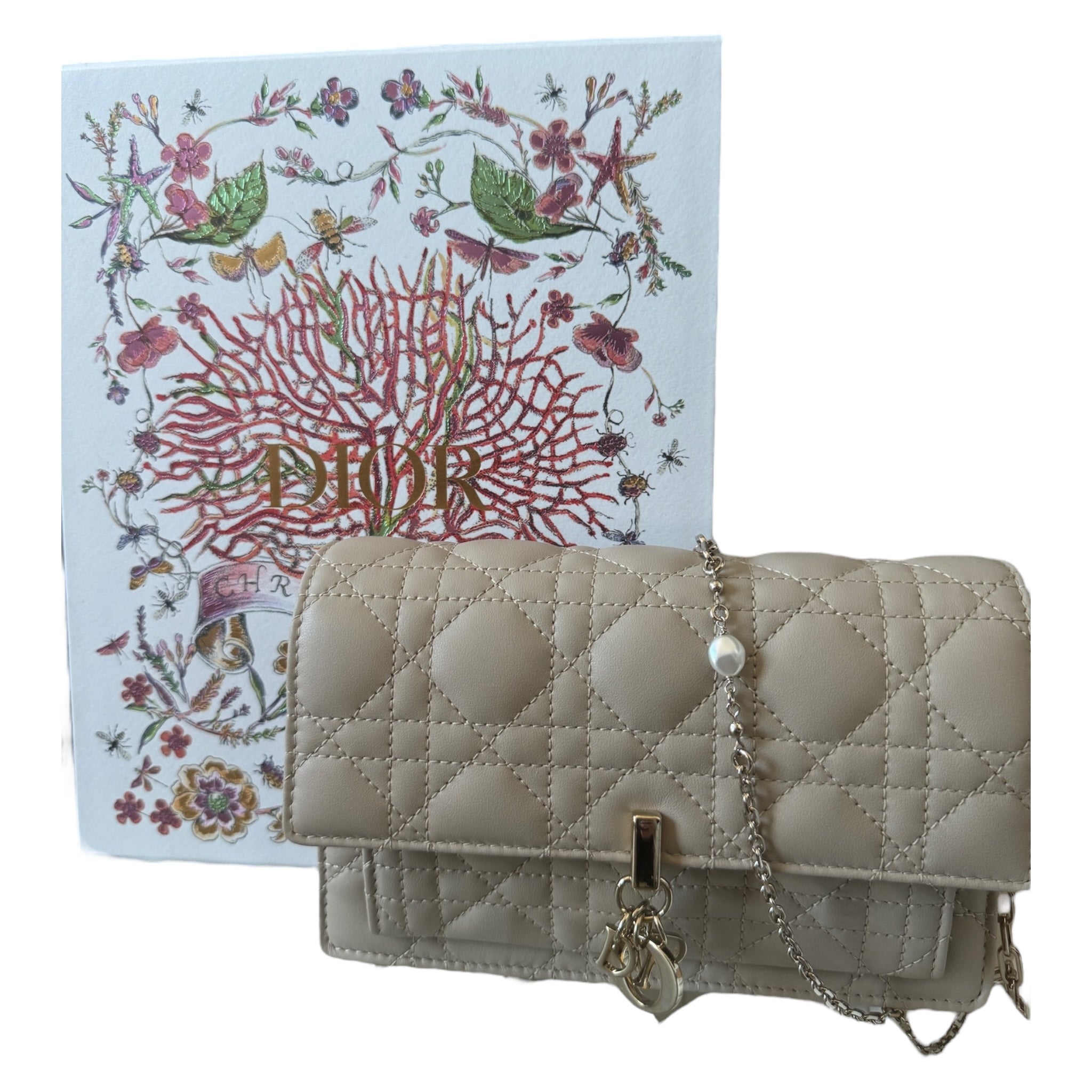 Cartera My Dior Daily Pouch de piel de cordero beige con cadena de segunda mano