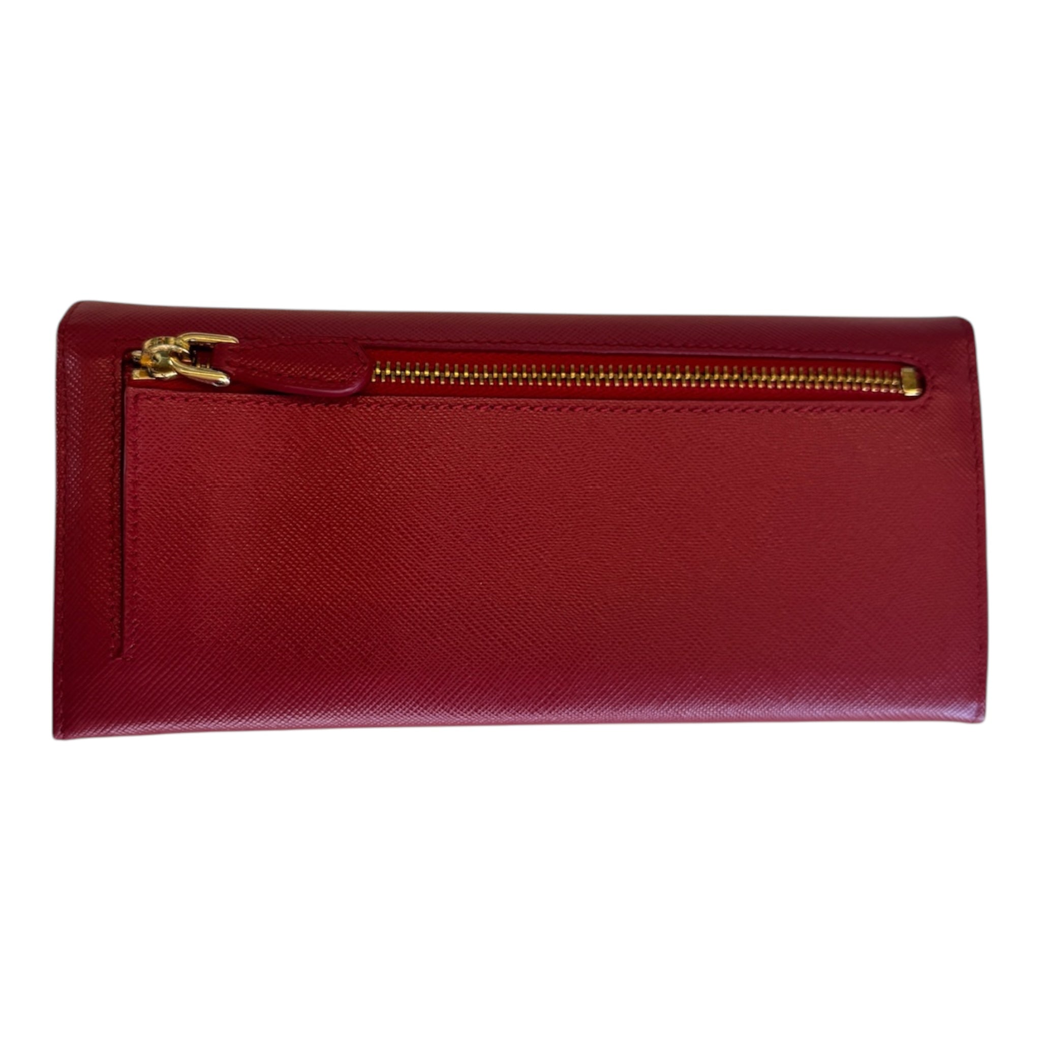 PRE-OWNED Red Saffiano Leather Flap Continental Wallet