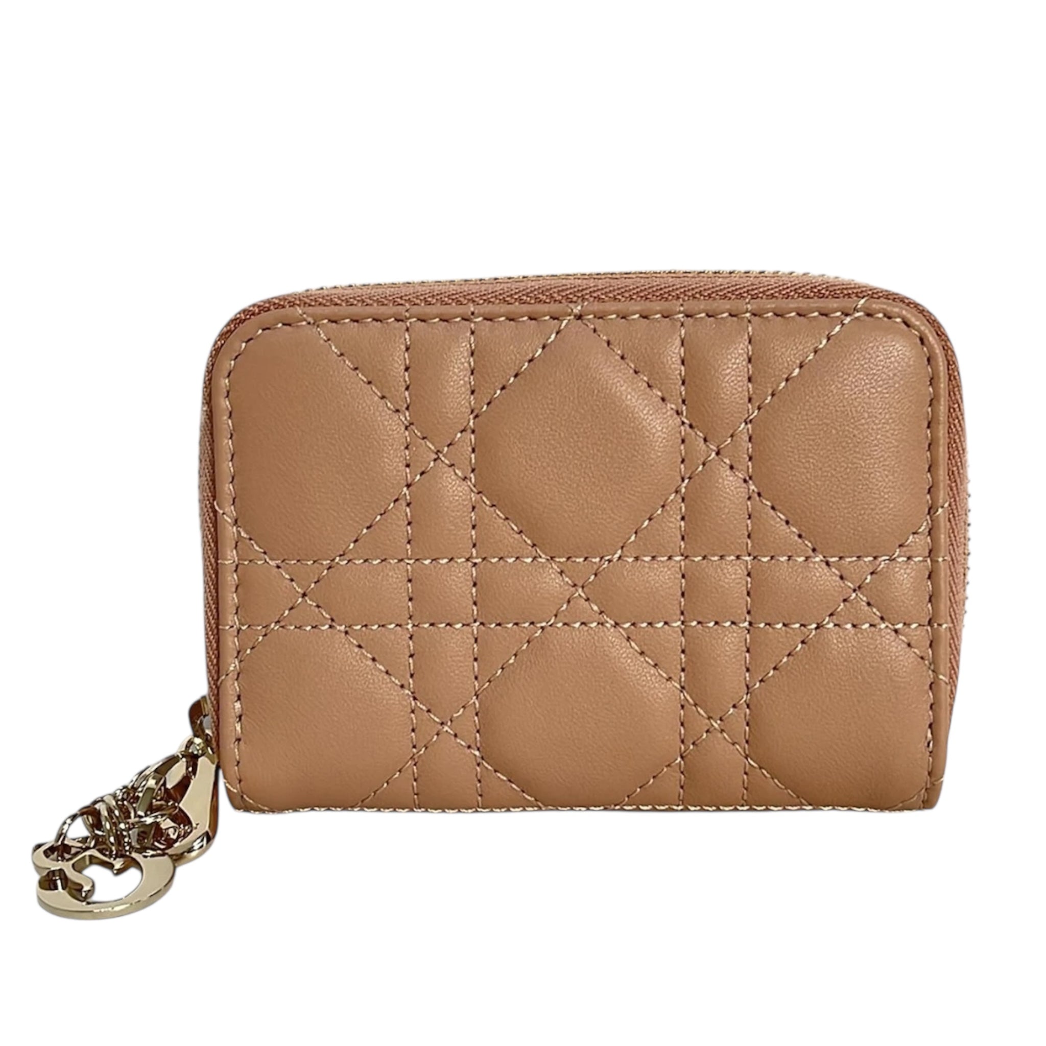 Monedero Lady Dior de piel beige rosa de segunda mano