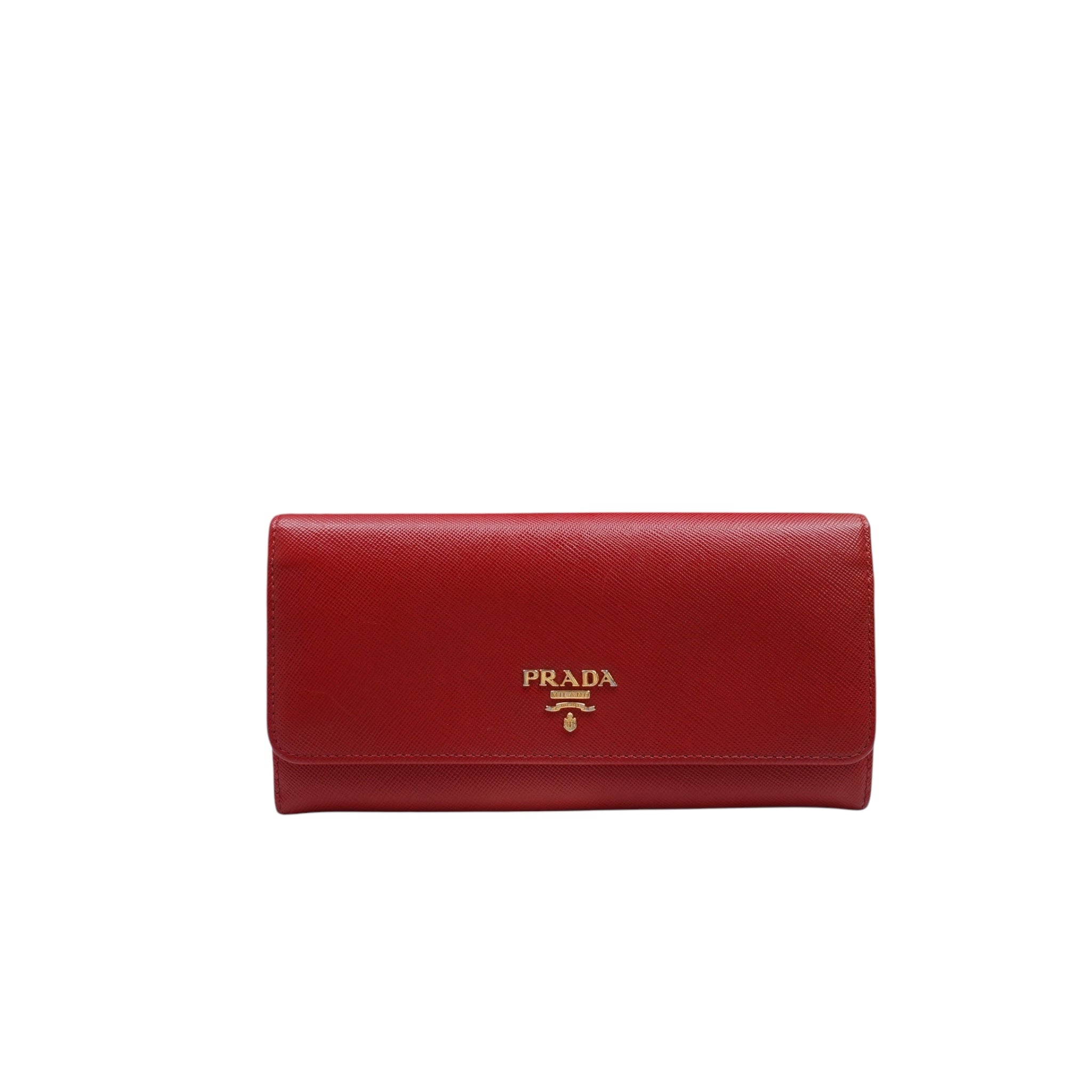 PRE-OWNED Red Saffiano Leather Continental Long Wallet