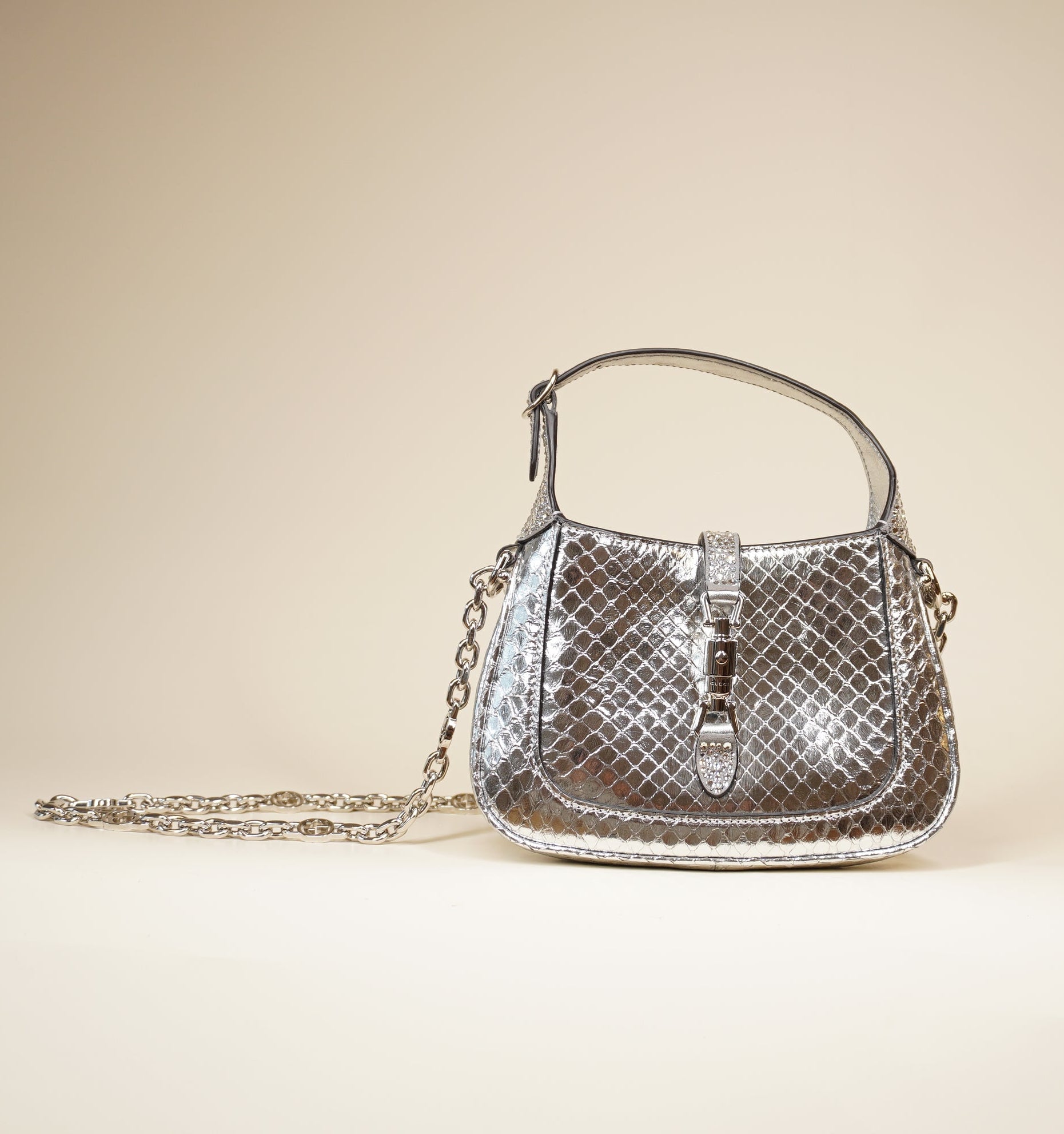 Pre-Owned GG Jackie 1961 Chain Hobo Snakeskin with Crystal Mini