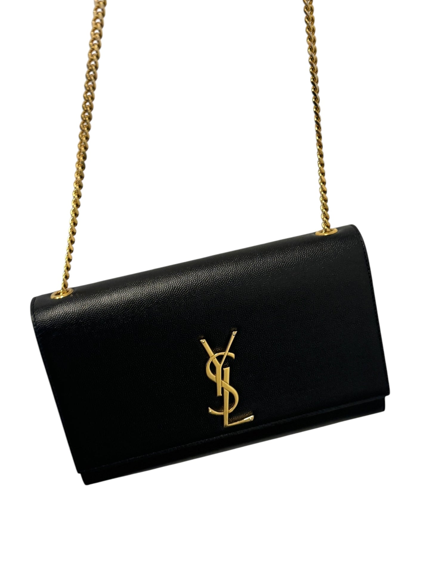 PRE-OWNED YSL Black Grain De Poudre Medium Kate Chain Bag