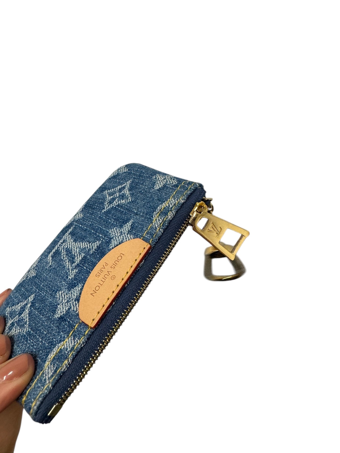 PRE-OWNED LV Blue Monogram Denim Key Pouch