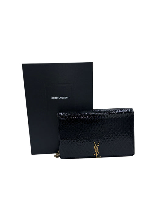 PRE-OWNED YSL- Black Embossed Monogram Chain Wallet Crossbody Bag