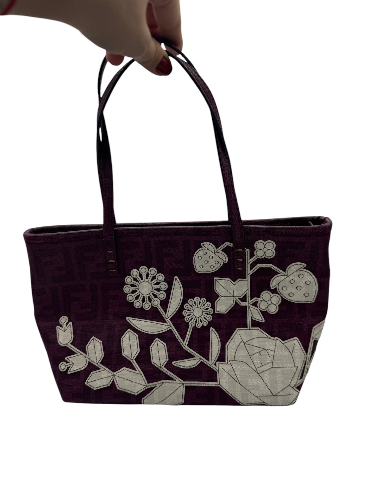 PRE-OWNED Purple White Zucca Print Embroidered Spalmati Small Tote Bag